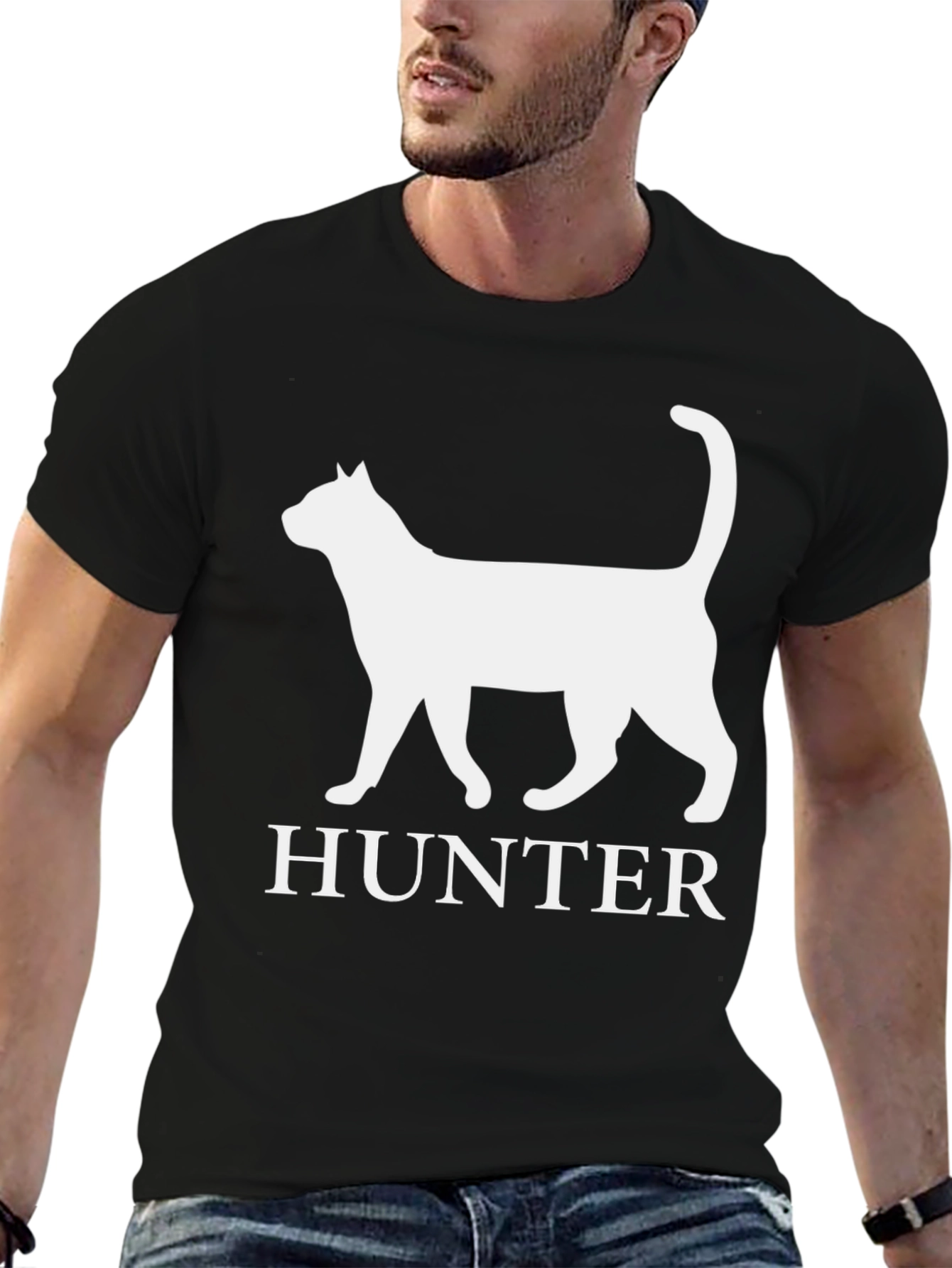 Hunter Cat T-Shirt - Black Cotton Tee