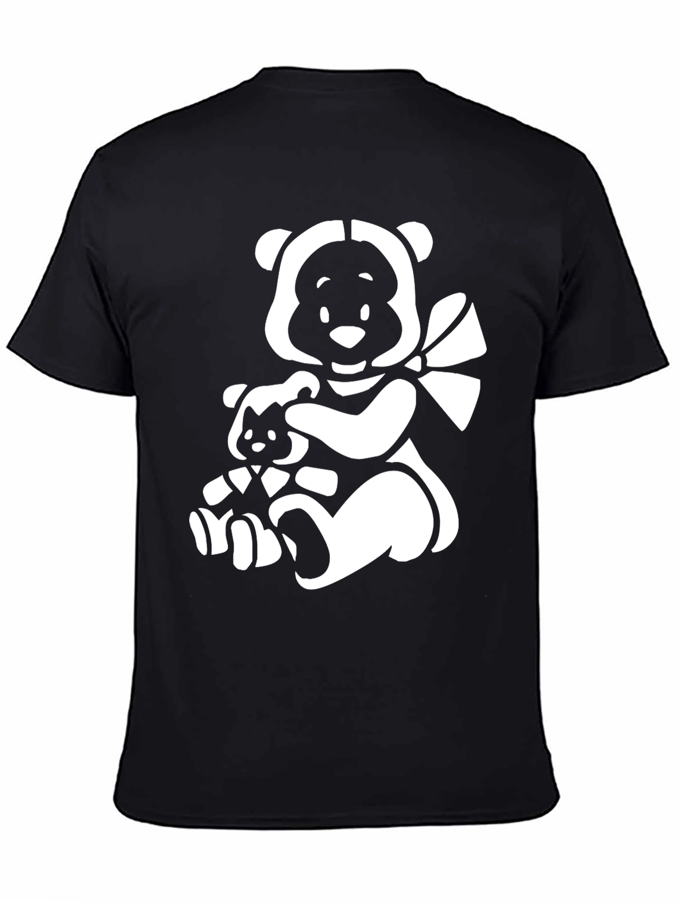 Black T-Shirt with Cute Bear Graphic