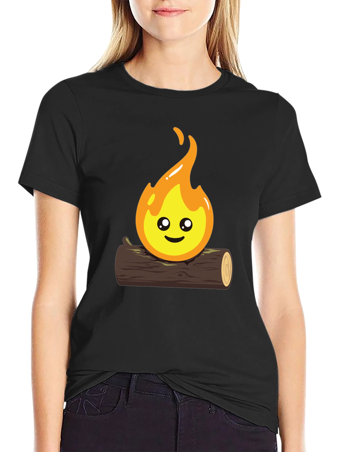 Cute Campfire Graphic T-Shirt - Black