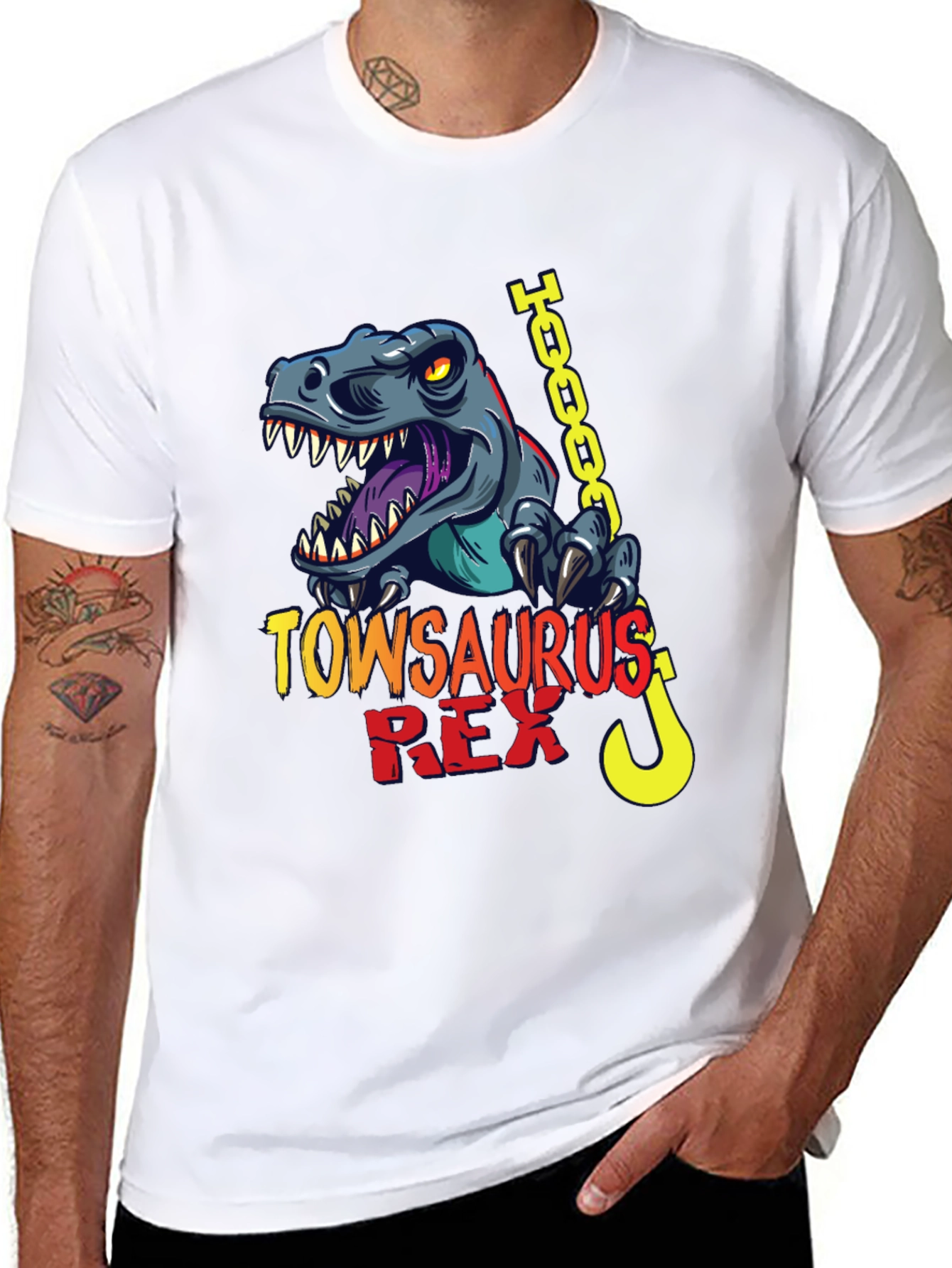 TowSaurus Rex Graphic Tee - Dino Tow Truck T-Shirt