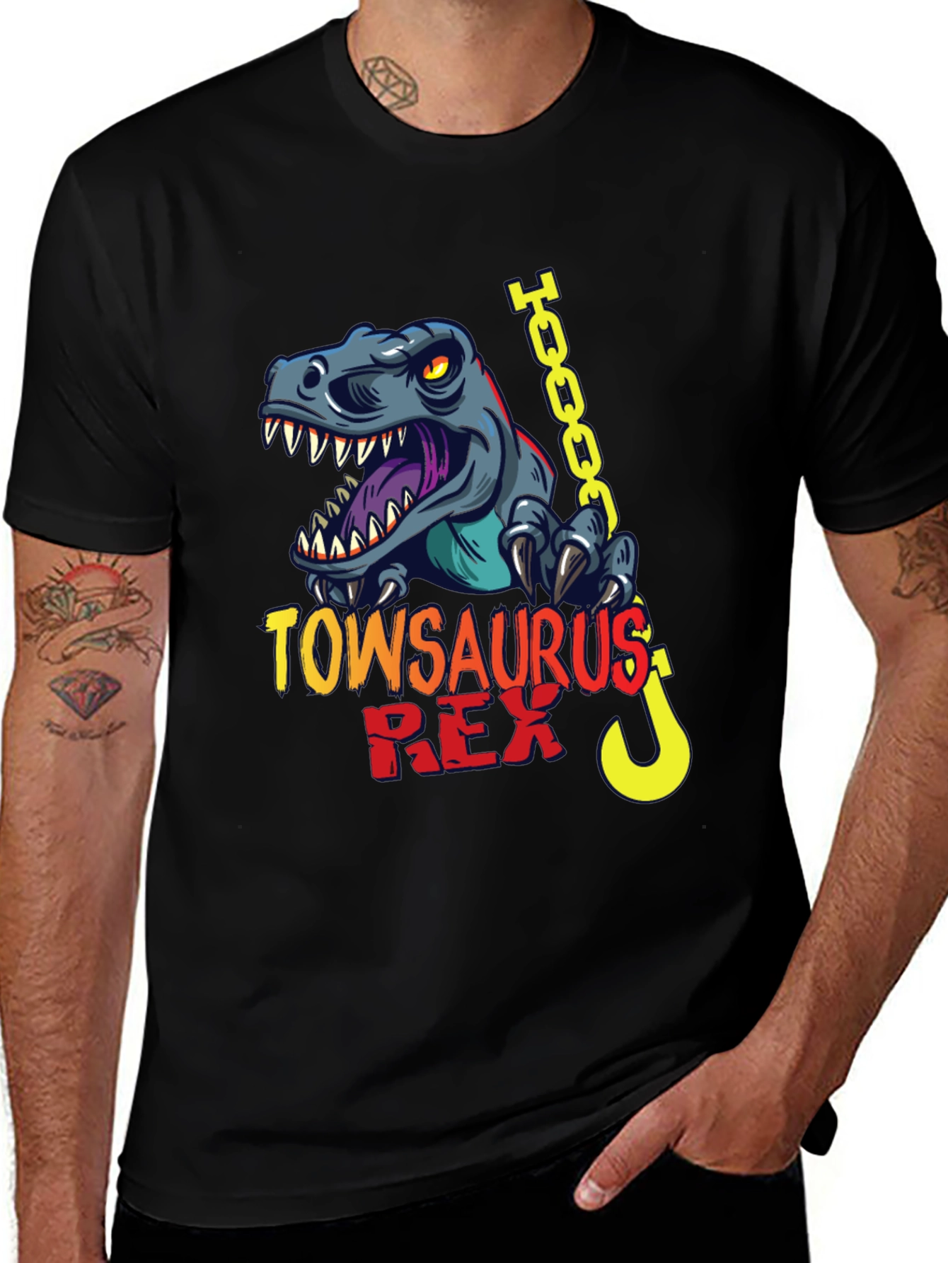 TowSaurus Rex Graphic Tee - Dino Tow Truck T-Shirt