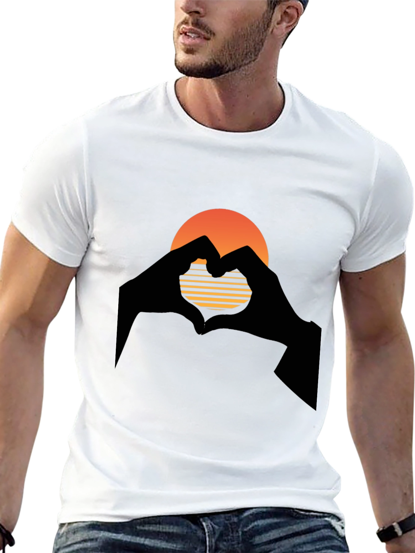 Sunset Heart Hands Graphic T-Shirt