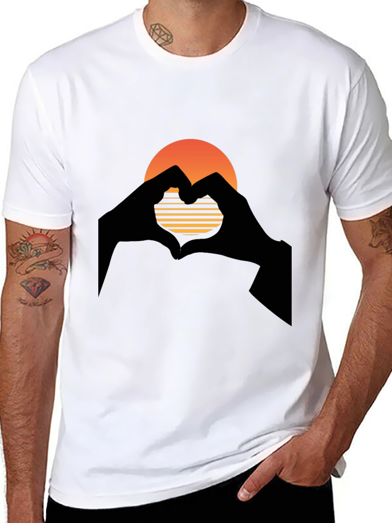Sunset Heart Hands Graphic T-Shirt