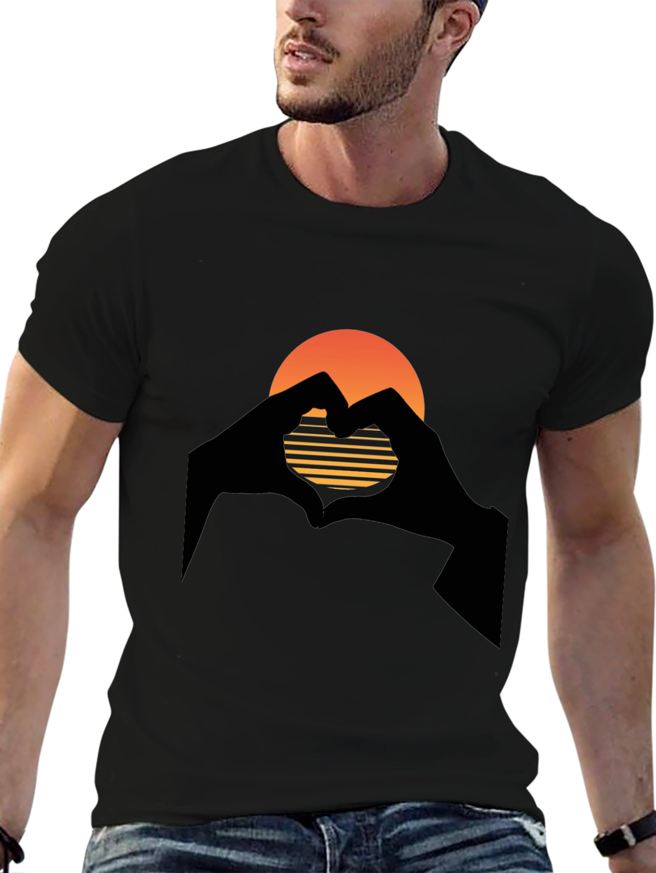 Sunset Heart Hands Graphic T-Shirt