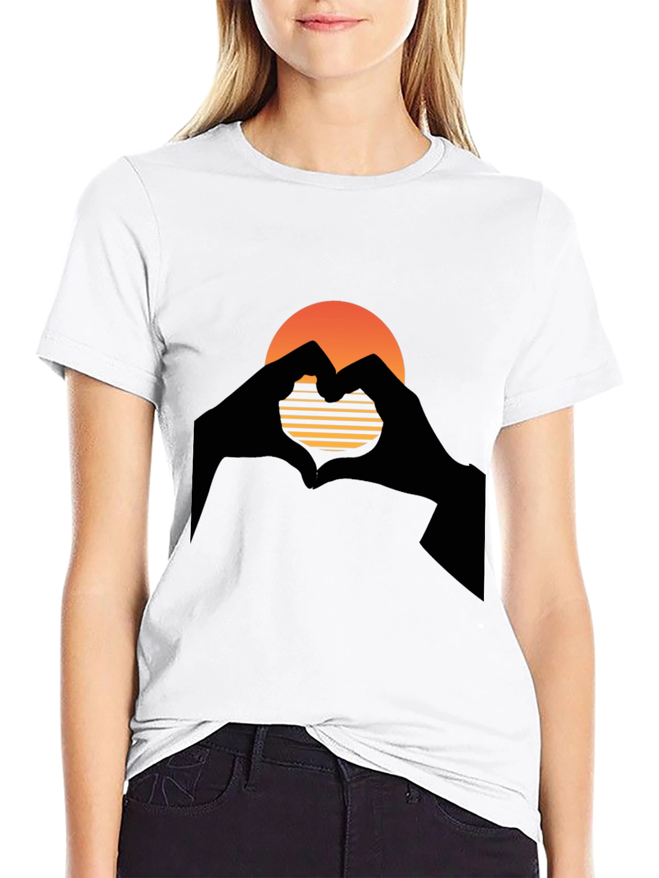 Sunset Heart Hands Graphic T-Shirt