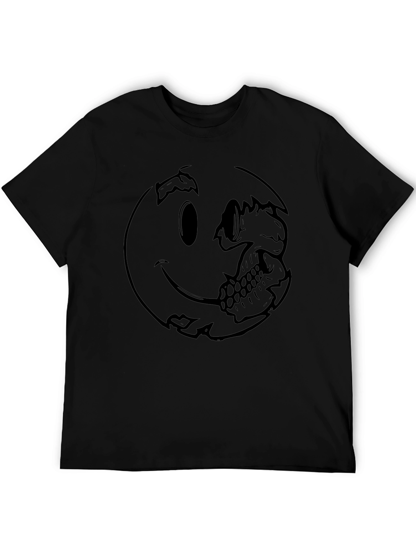 Smiley Face Skull Graphic Tee - Black