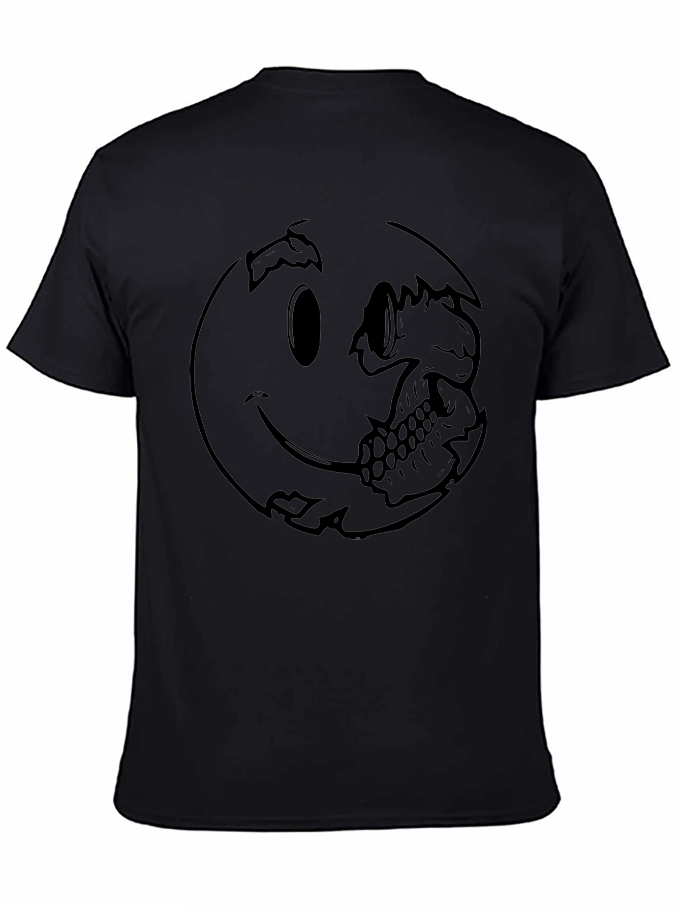 Smiley Face Skull Graphic Tee - Black