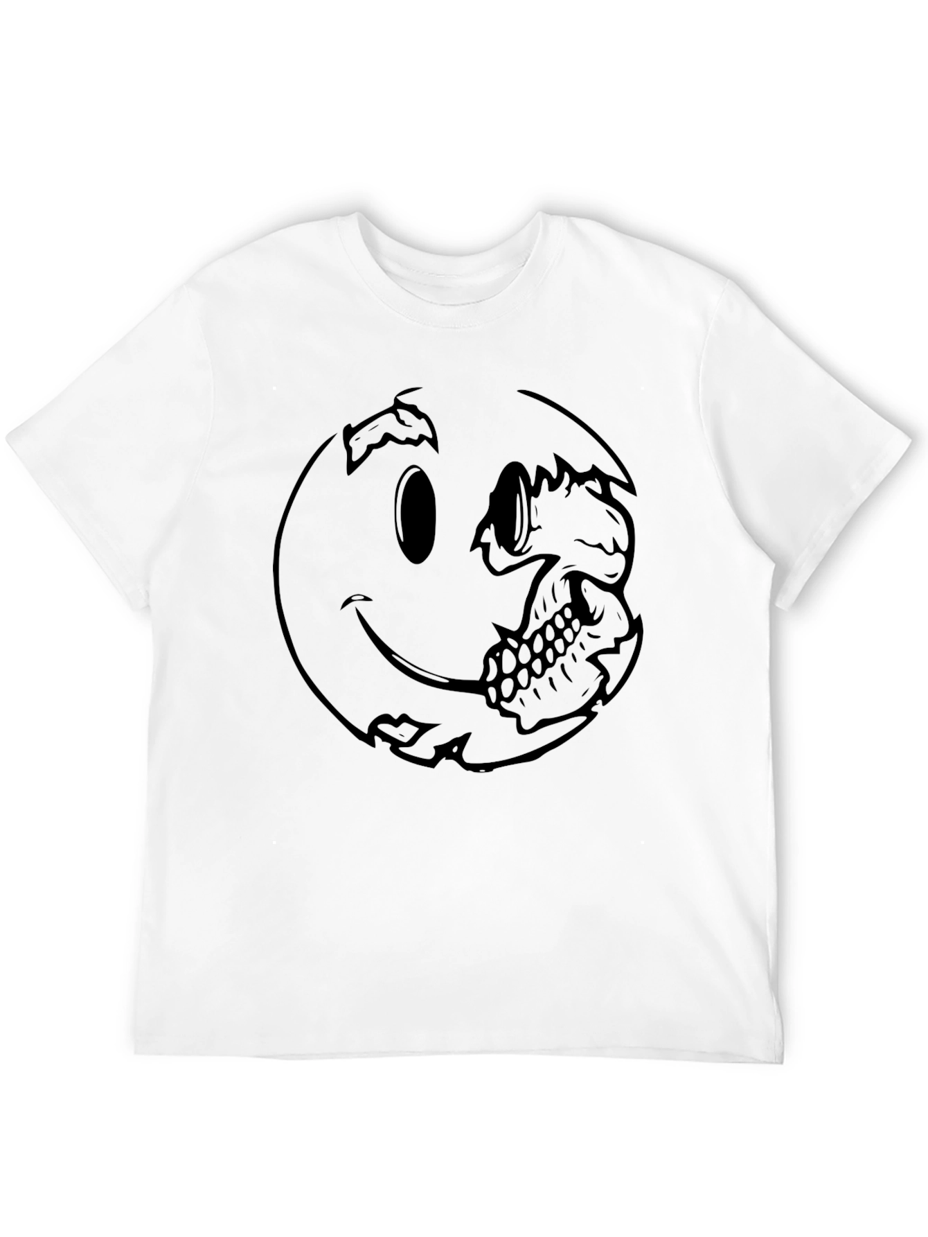 Smiley Face Skull Graphic Tee - Black