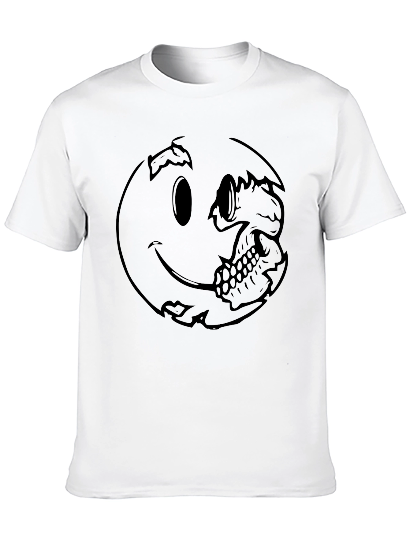 Smiley Face Skull Graphic Tee - Black