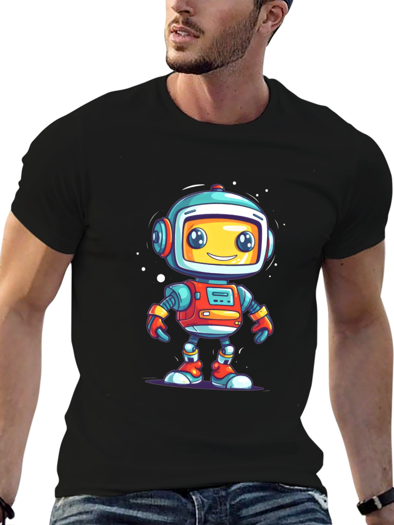 Fun Robot Graphic T-Shirt - Black