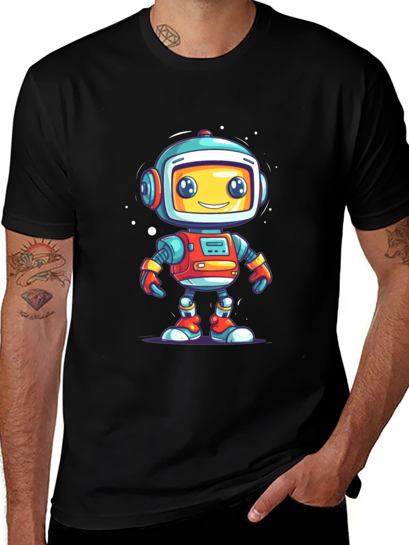 Fun Robot Graphic T-Shirt - Black