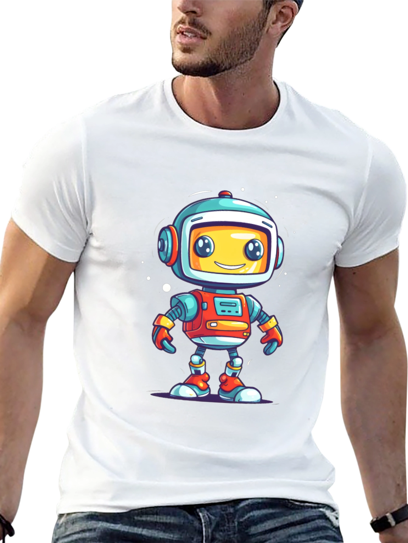Fun Robot Graphic T-Shirt - Black