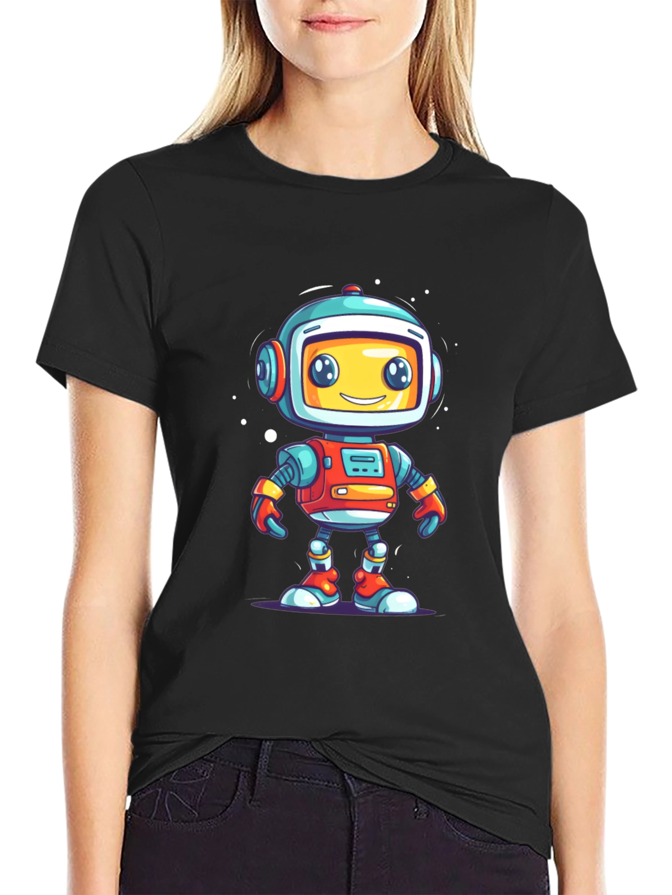 Fun Robot Graphic T-Shirt - Black