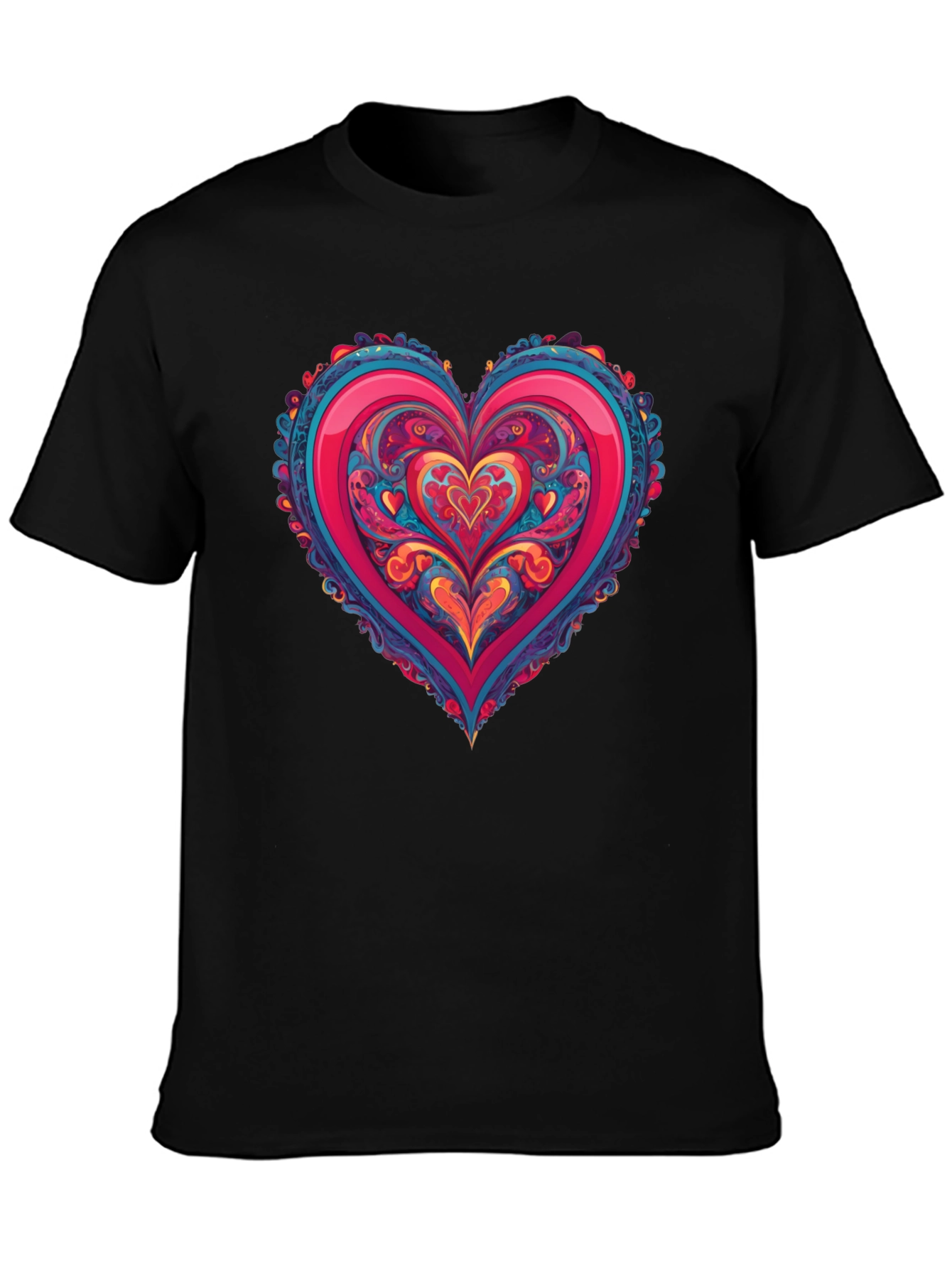 Vibrant Heart Graphic Tee - Black Cotton Blend