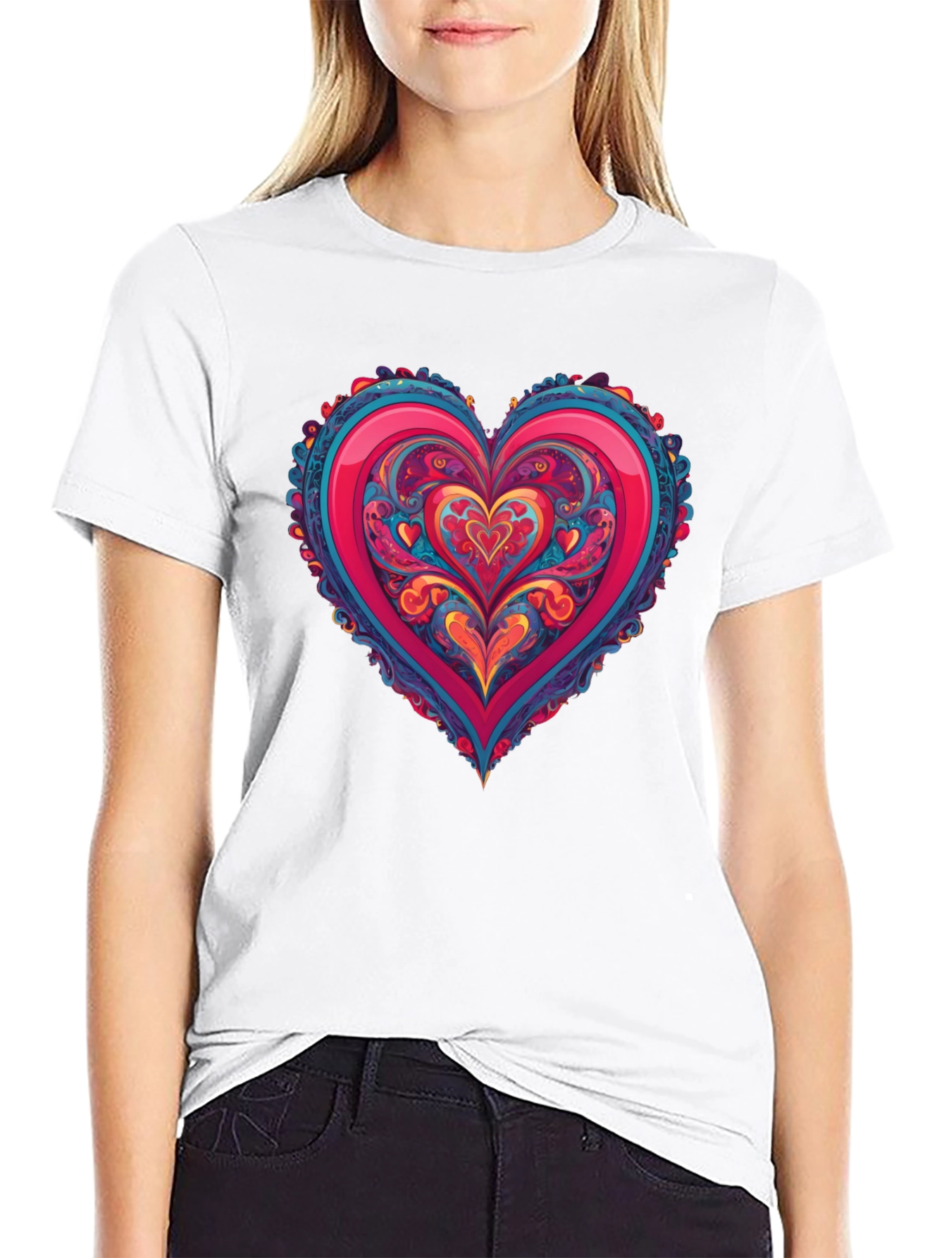 Vibrant Heart Graphic Tee - Black Cotton Blend