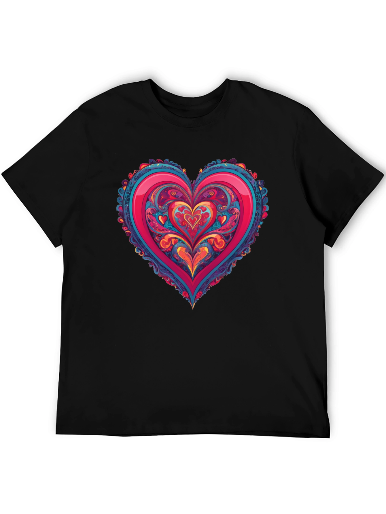 Vibrant Heart Graphic Tee - Black Cotton Blend