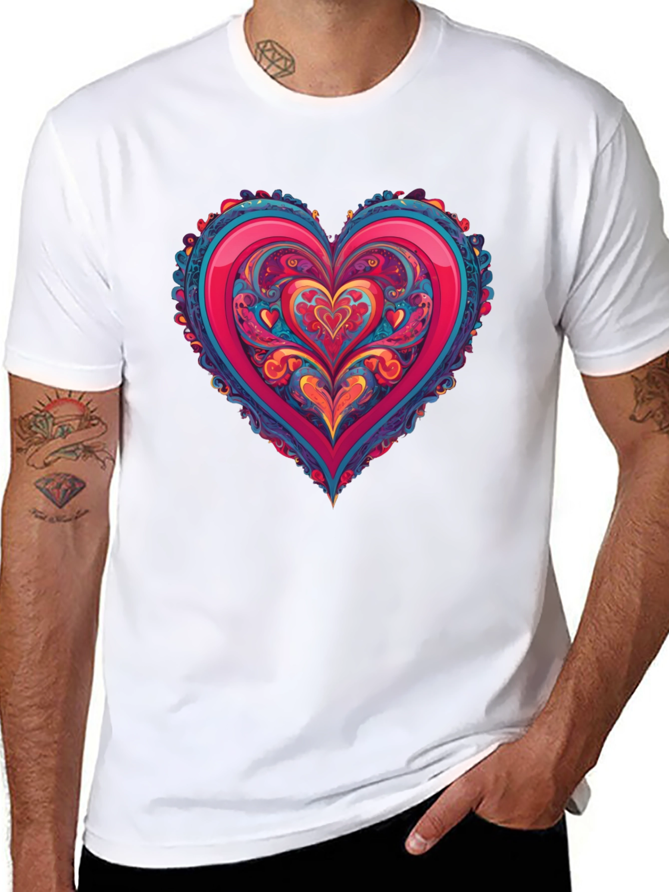 Vibrant Heart Graphic Tee - Black Cotton Blend