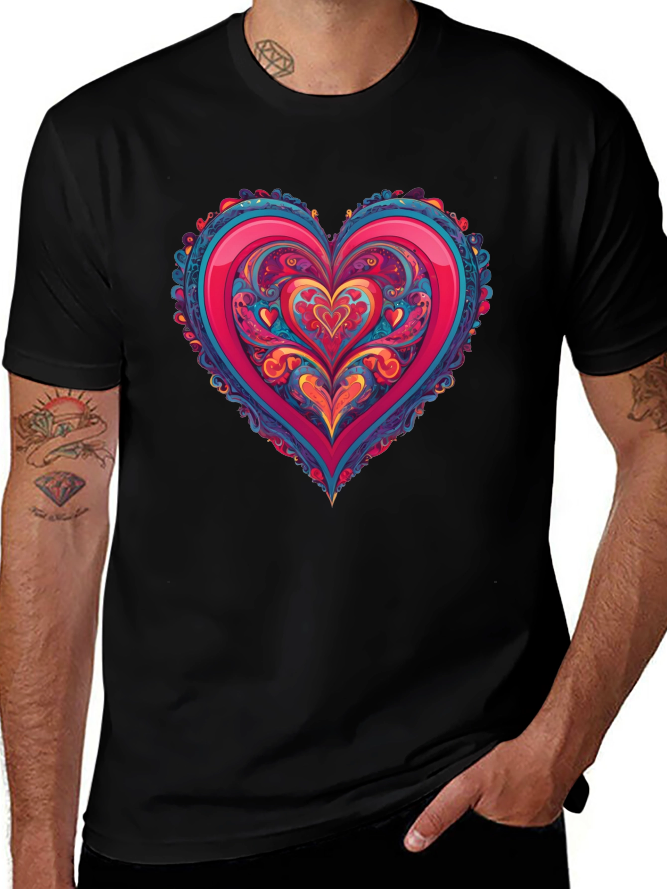 Vibrant Heart Graphic Tee - Black Cotton Blend