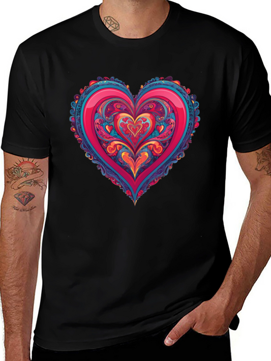 Vibrant Heart Graphic Tee - Black Cotton Blend