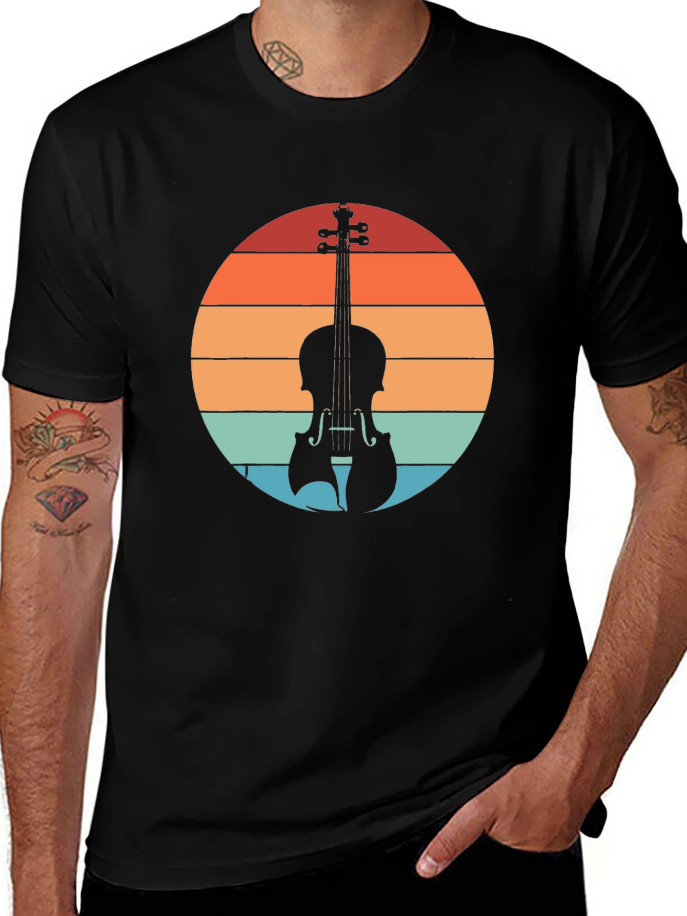 Retro Violin Sunset Graphic Tee - Musical Instrument T-Shirt