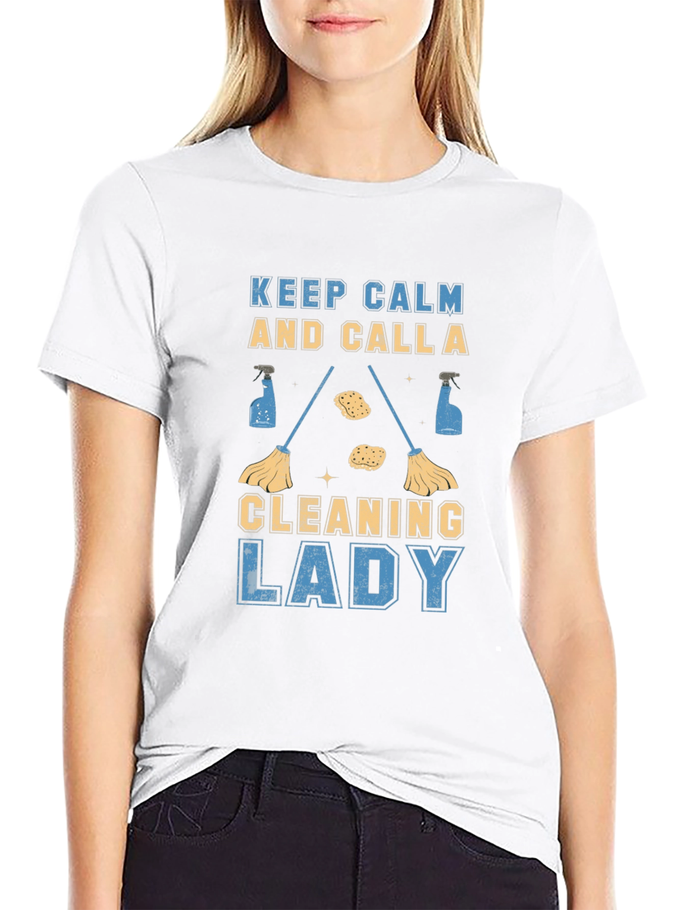 Keep Calm Cleaning Lady Black Cotton T-Shirt