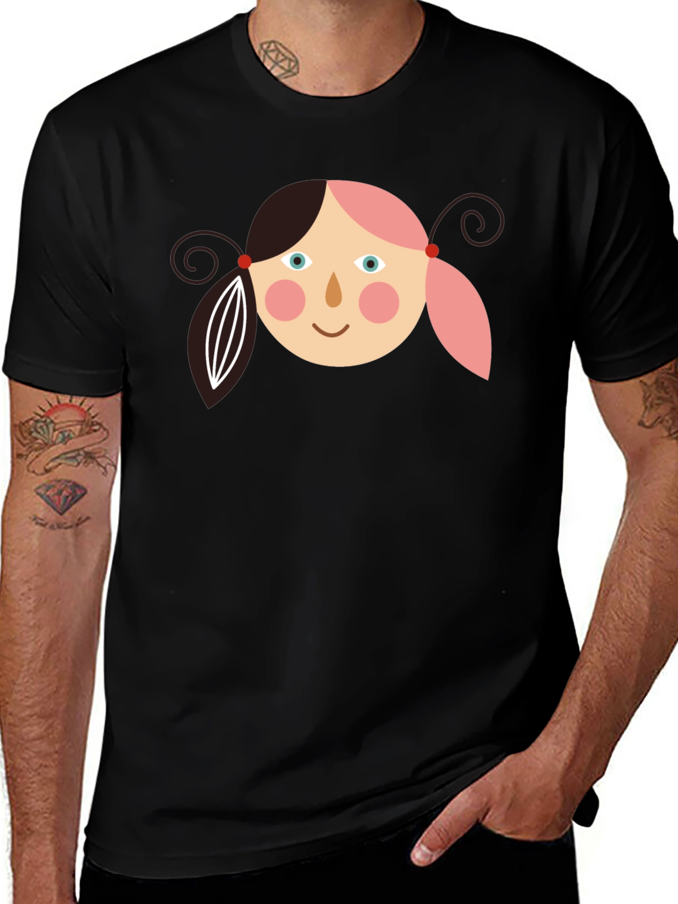 Girl Face Graphic Tee - Black Casual T-Shirt