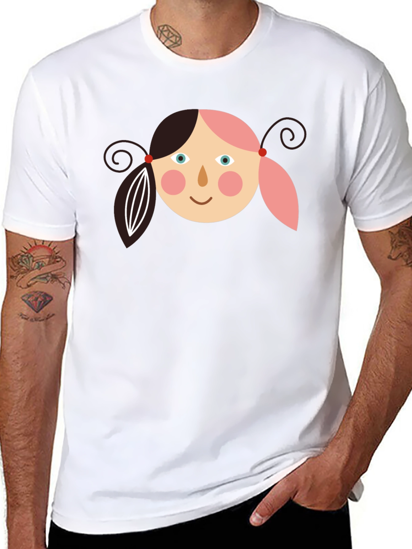 Girl Face Graphic Tee - Black Casual T-Shirt