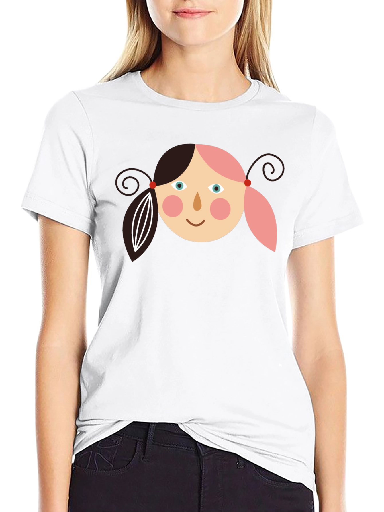 Girl Face Graphic Tee - Black Casual T-Shirt