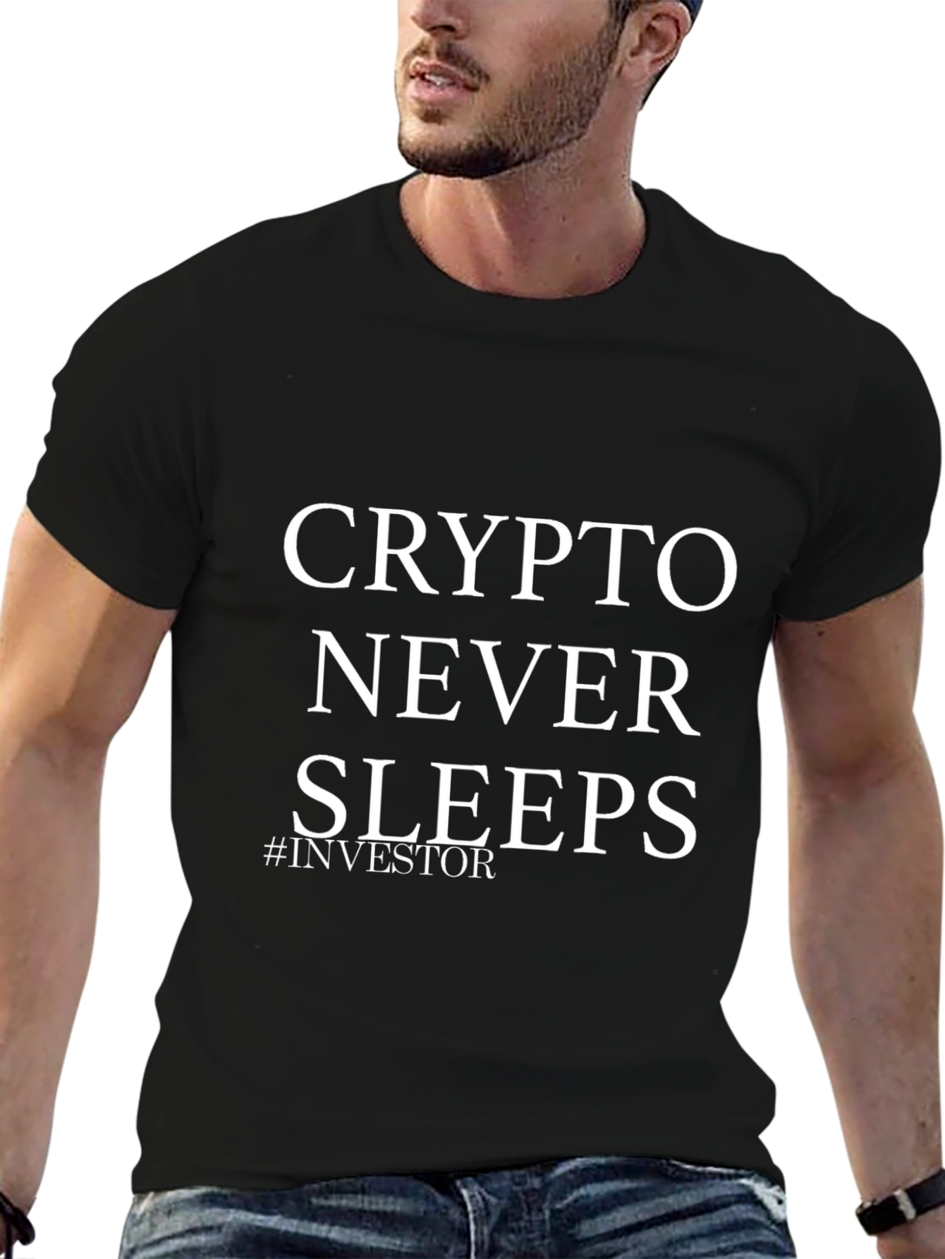 Crypto Never Sleeps Black T-Shirt - Investor