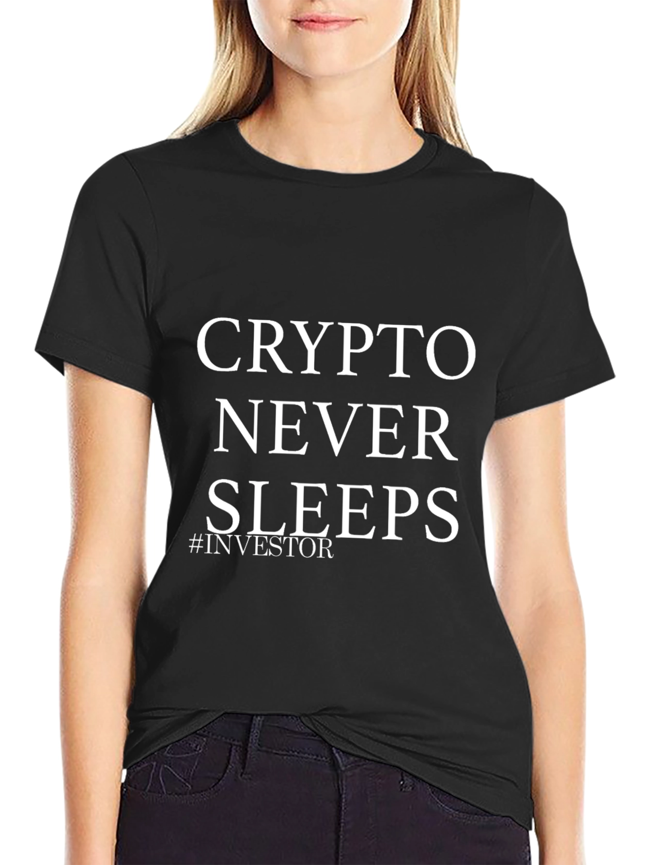 Crypto Never Sleeps Black T-Shirt - Investor