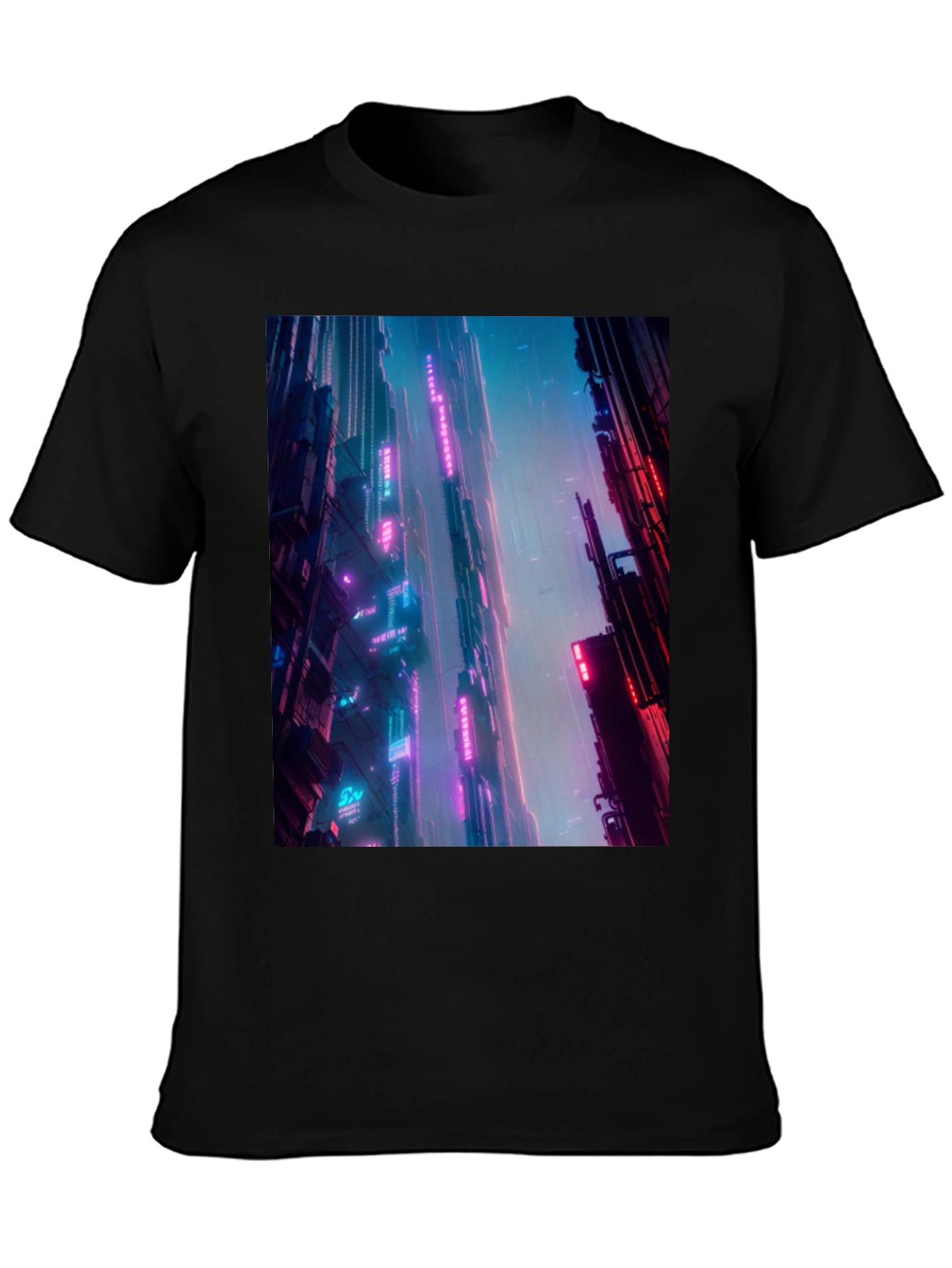 Neon Cityscape Graphic Tee - Urban Cyberpunk Style