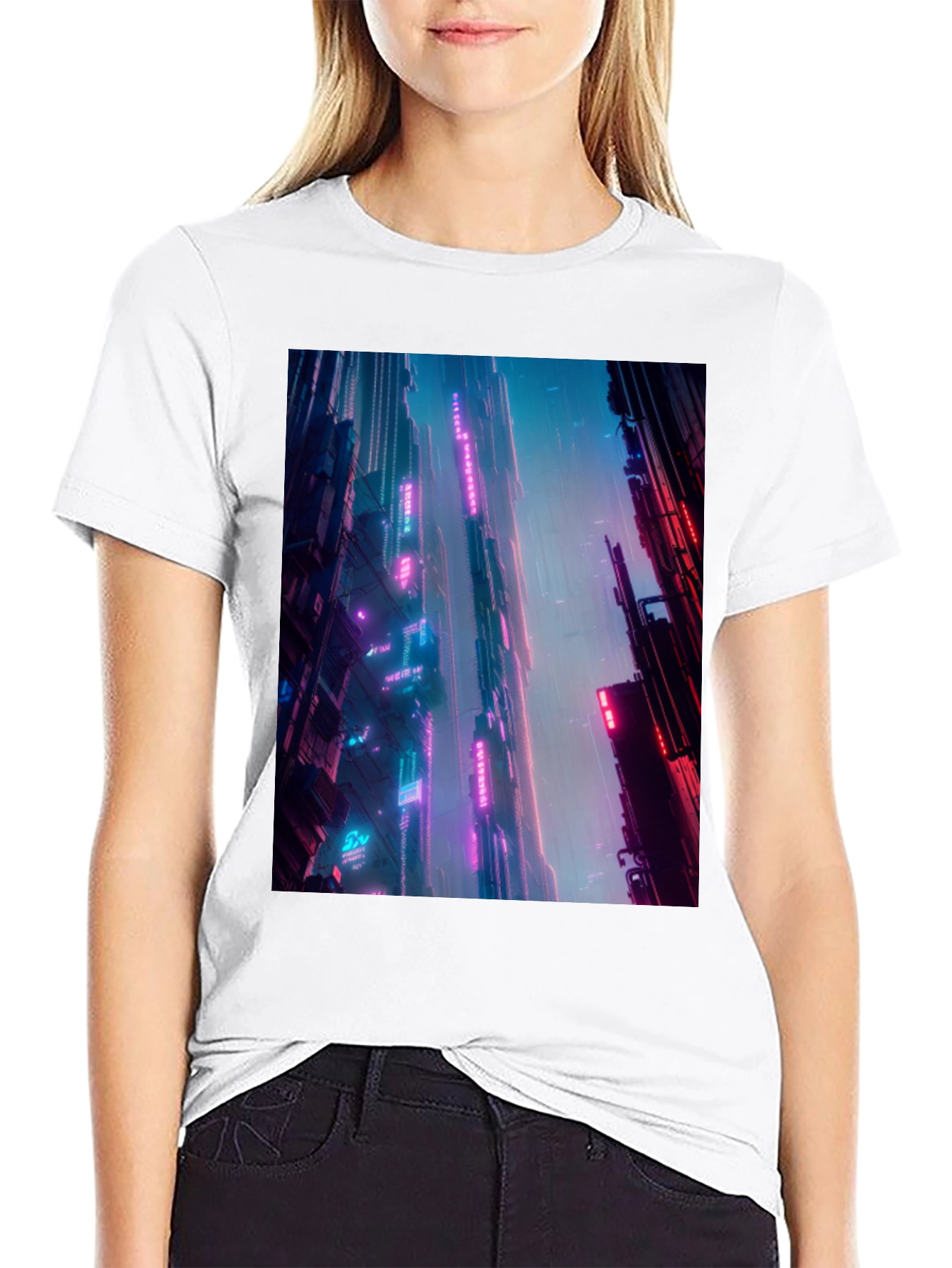 Neon Cityscape Graphic Tee - Urban Cyberpunk Style