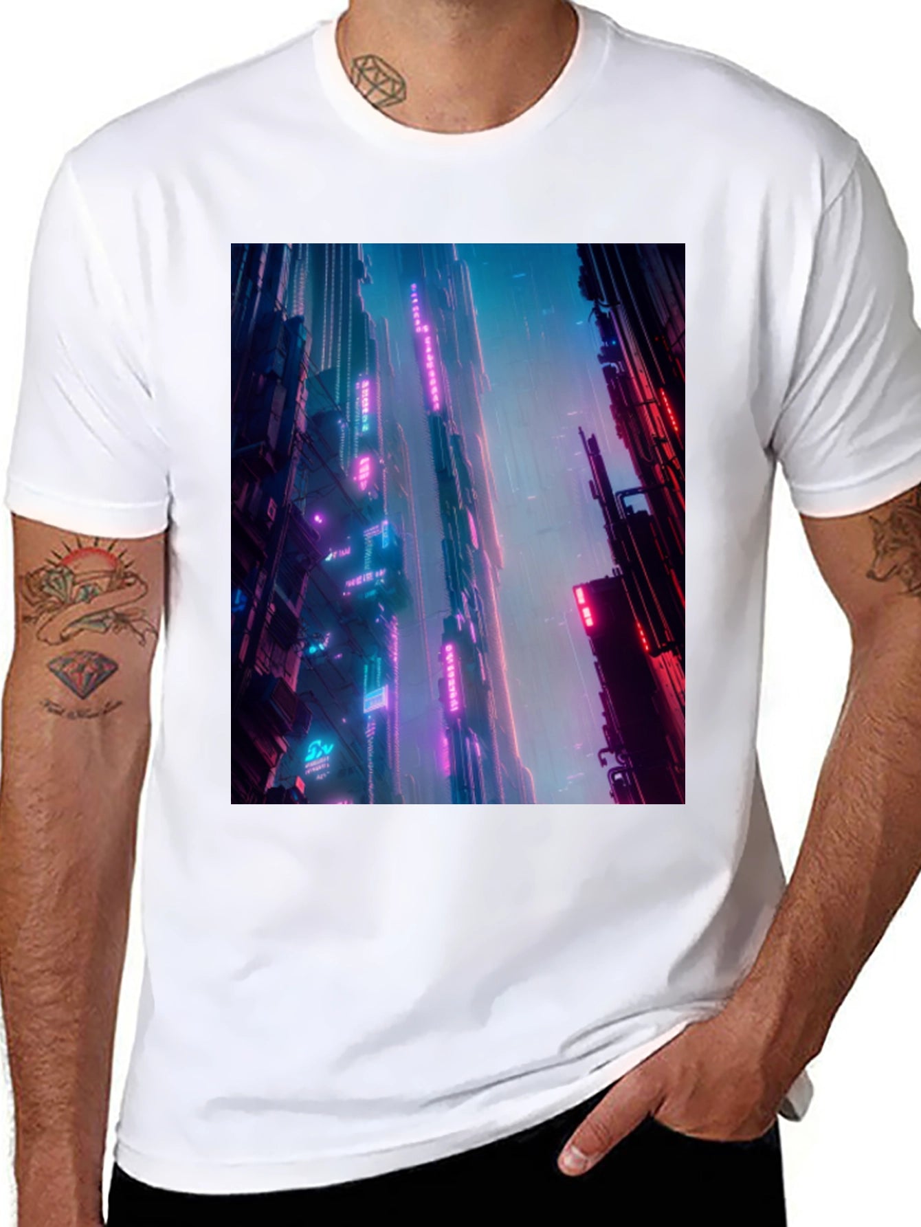 Neon Cityscape Graphic Tee - Urban Cyberpunk Style