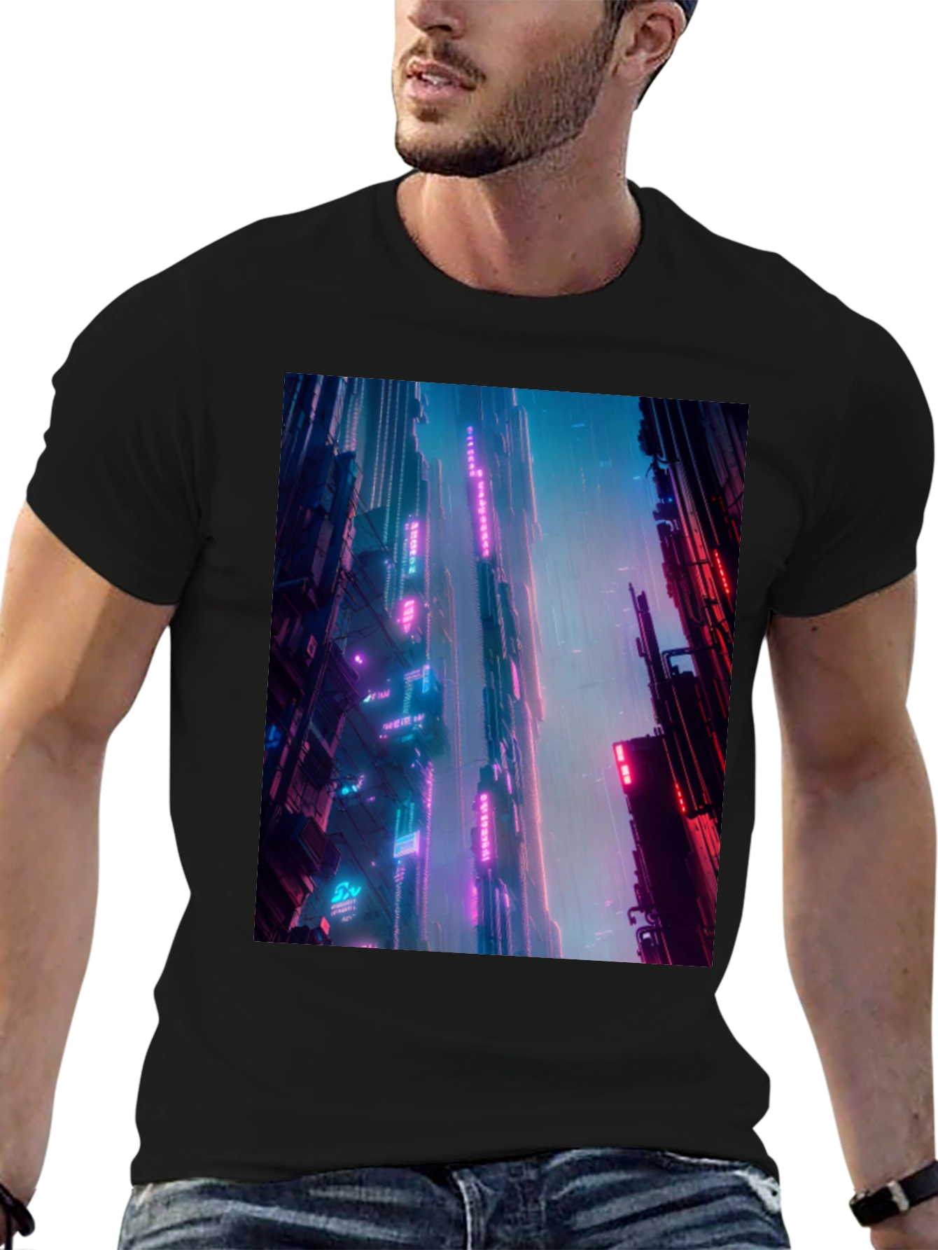 Neon Cityscape Graphic Tee - Urban Cyberpunk Style