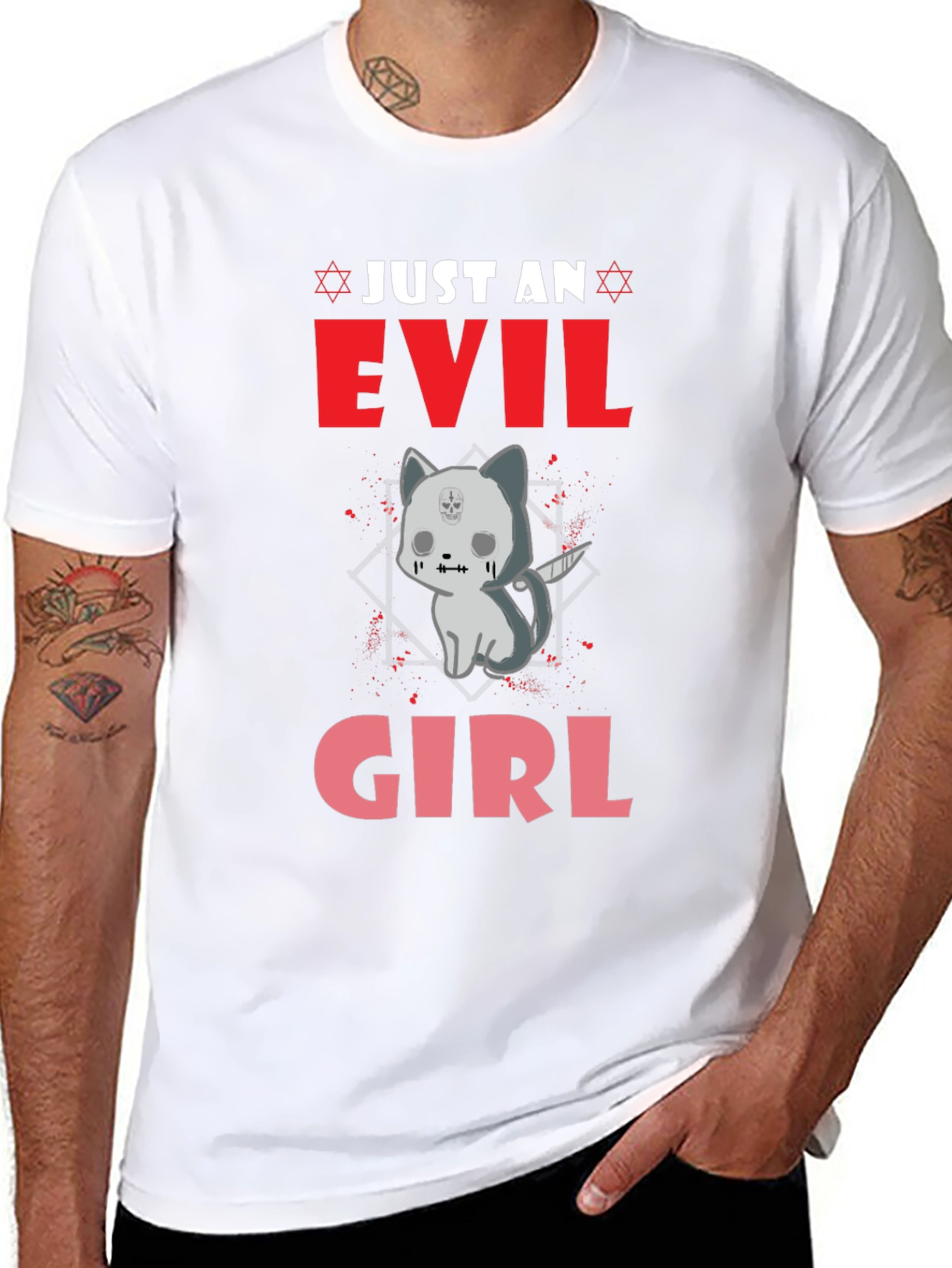 Evil Girl Kitten Graphic T-Shirt