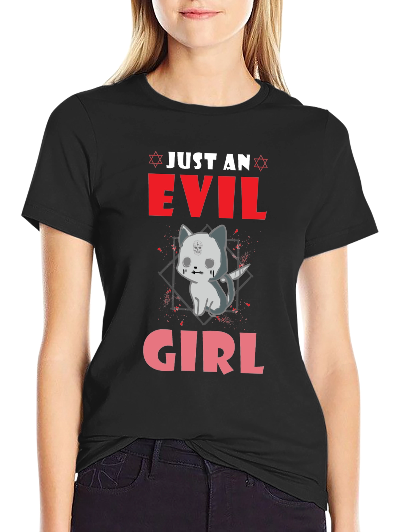 Evil Girl Kitten Graphic T-Shirt