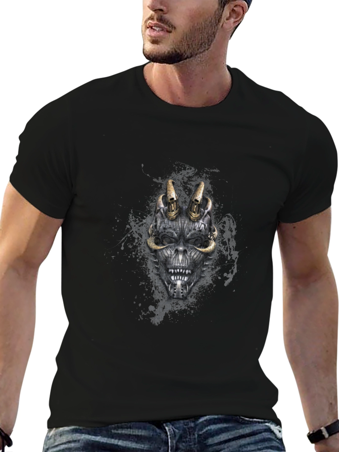 Skull Mask Graphic Black T-Shirt