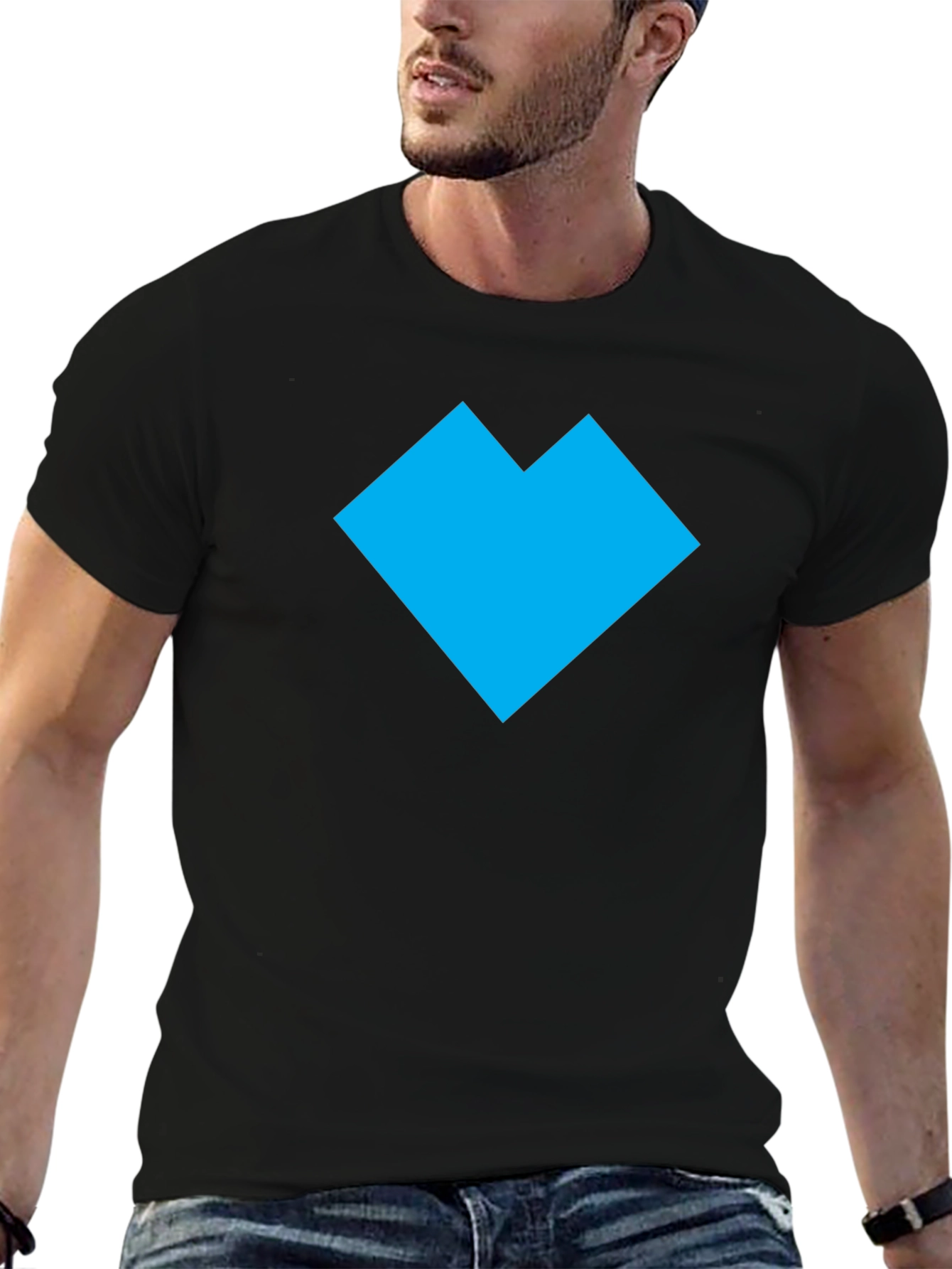 Modern Geometric Heart T-Shirt - Casual Black Tee