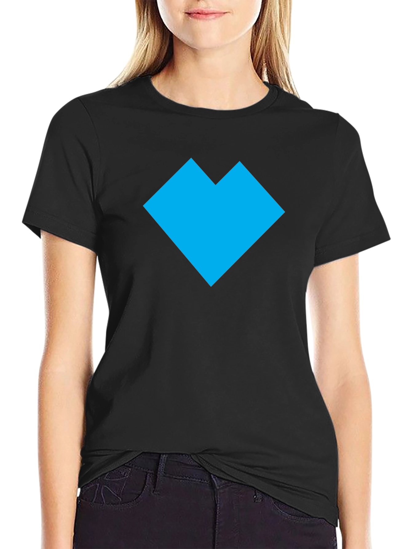 Modern Geometric Heart T-Shirt - Casual Black Tee