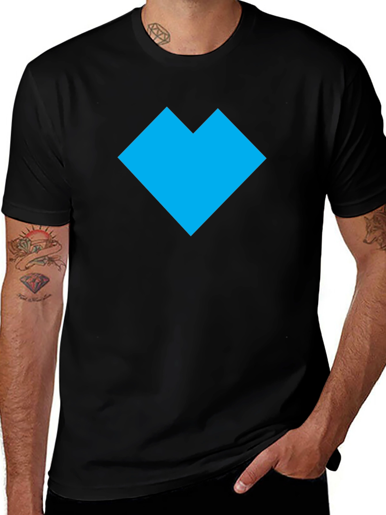 Modern Geometric Heart T-Shirt - Casual Black Tee