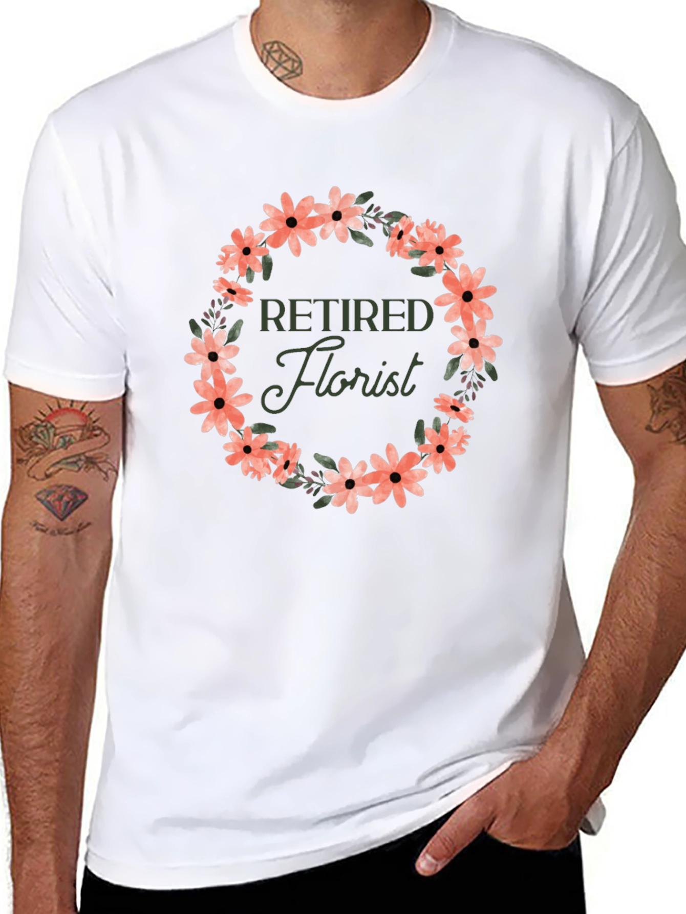Retired Florist Flower Wreath Graphic T-Shirt