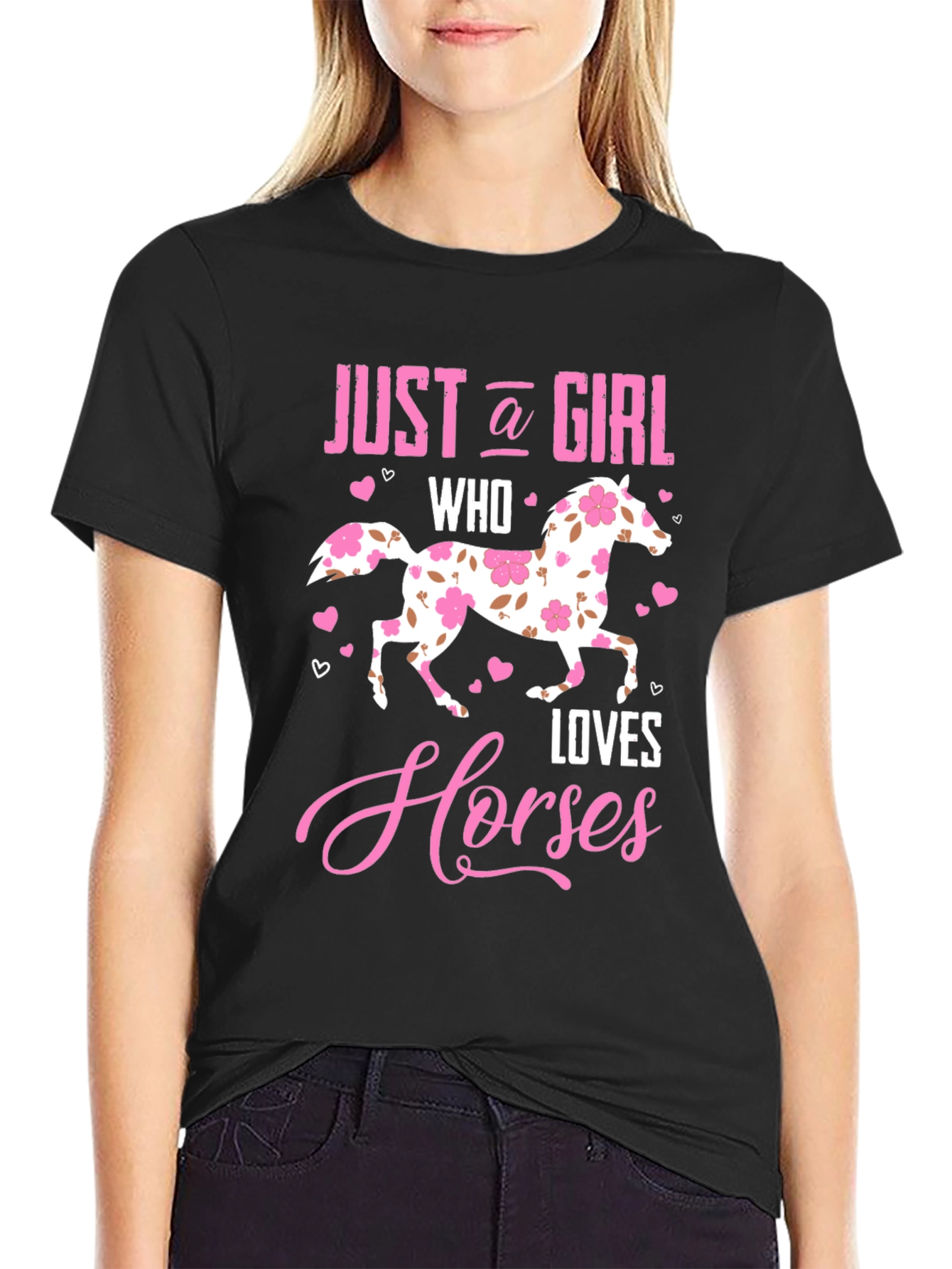 Just a Girl Who Loves Horses Black T-Shirt