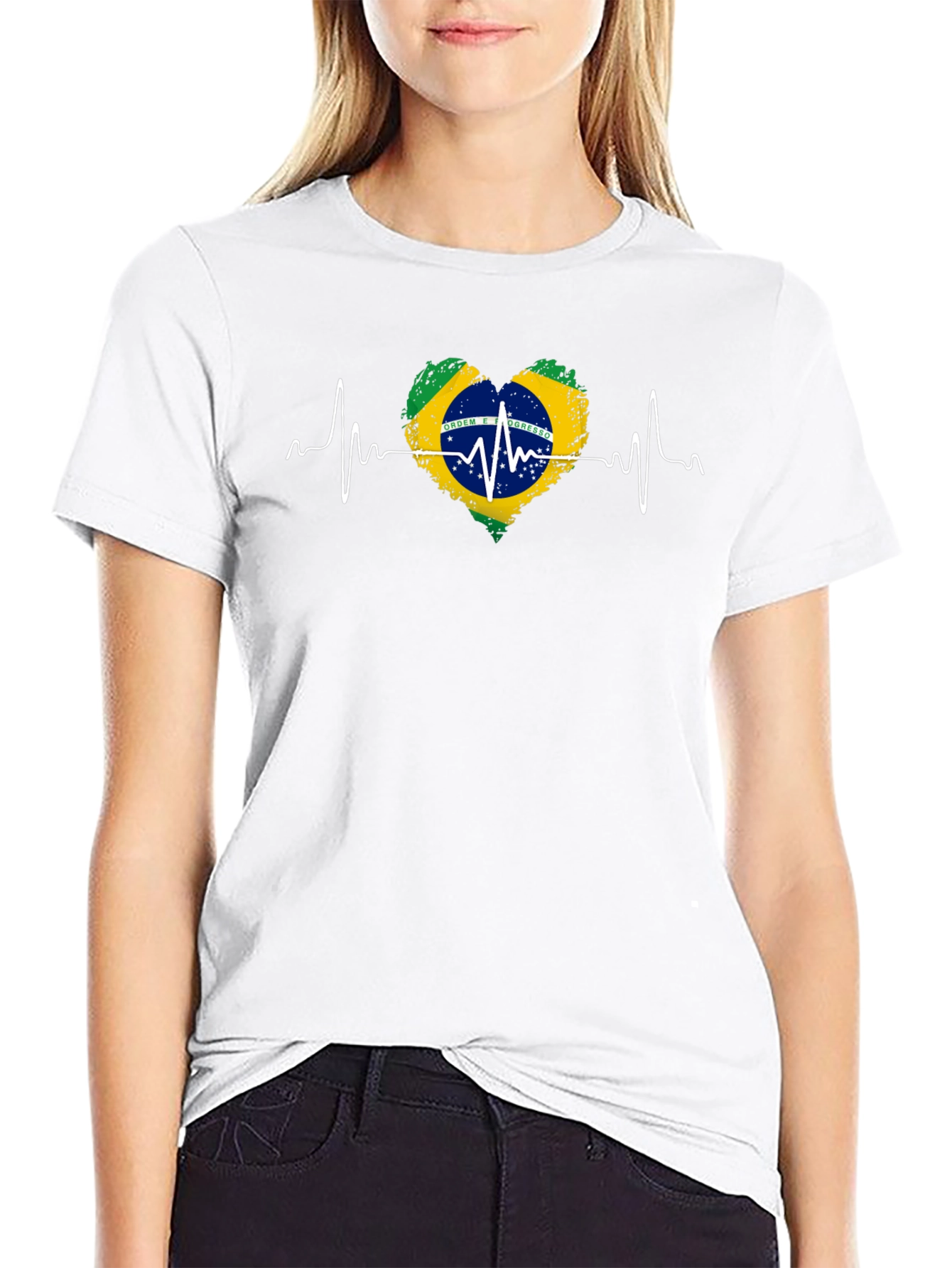Brazil Flag Heartbeat T-Shirt