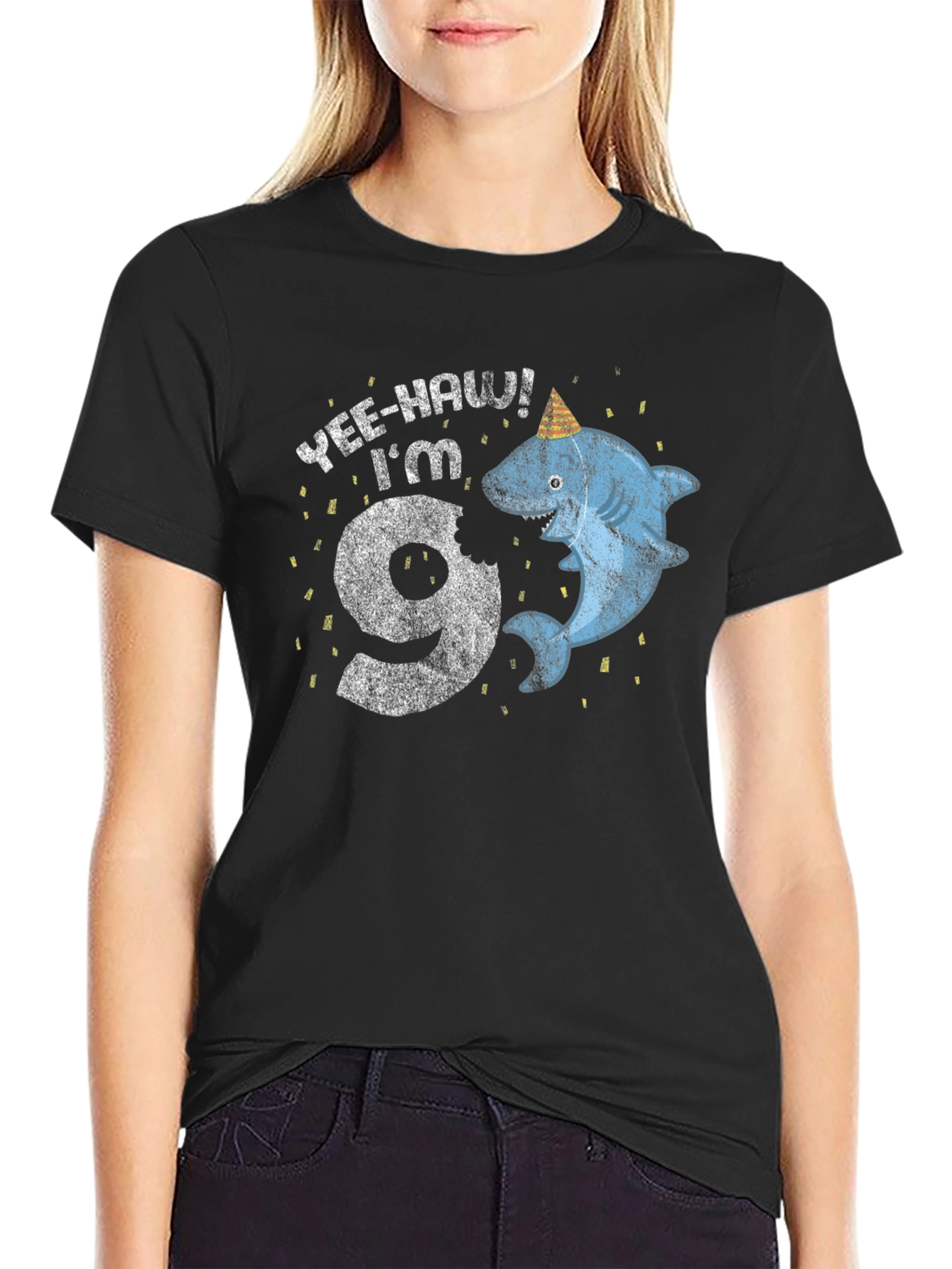 Yee-Haw Im 9 Shark Birthday T-Shirt