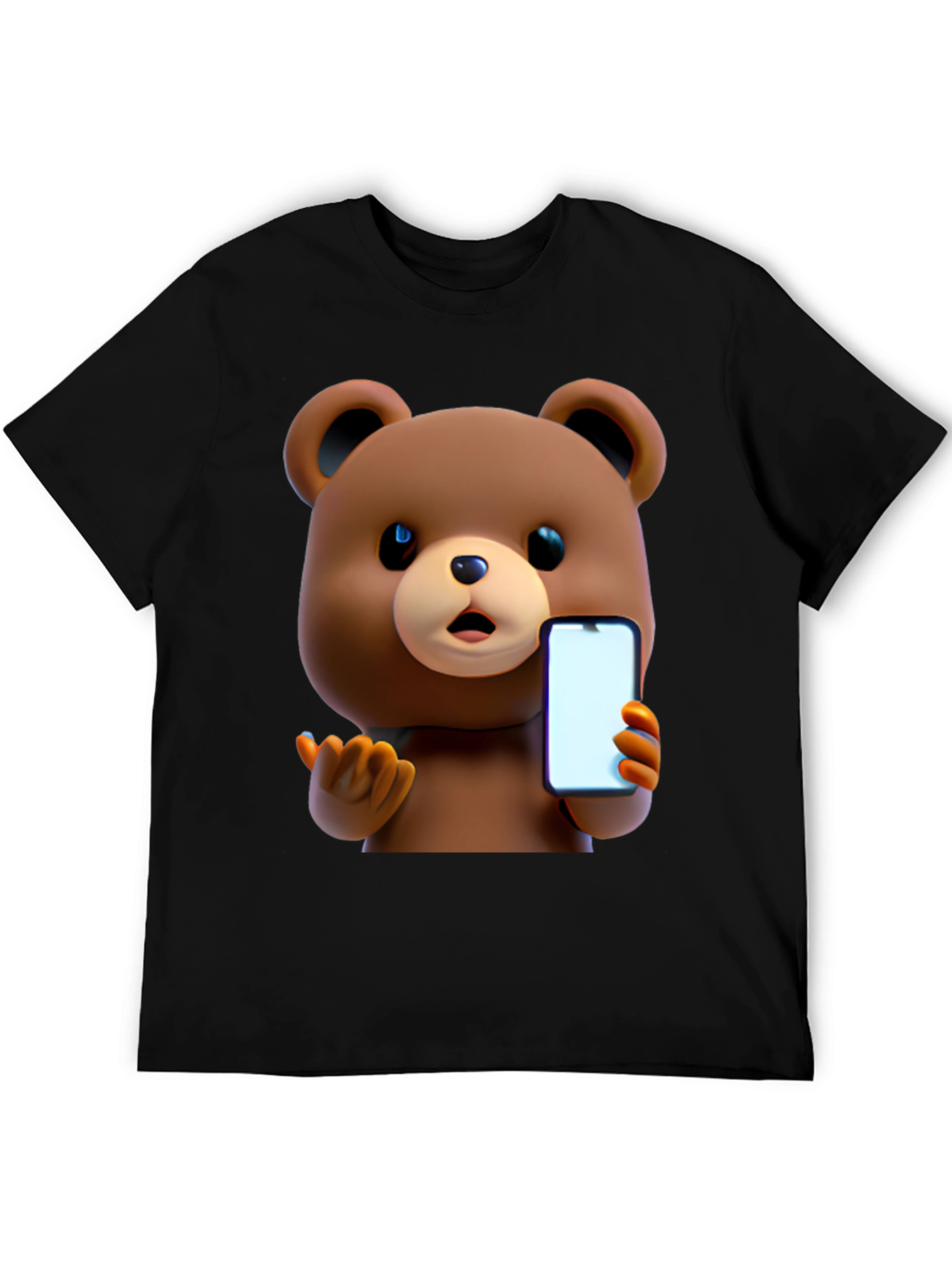Cute Cartoon Bear Holding Phone T-Shirt