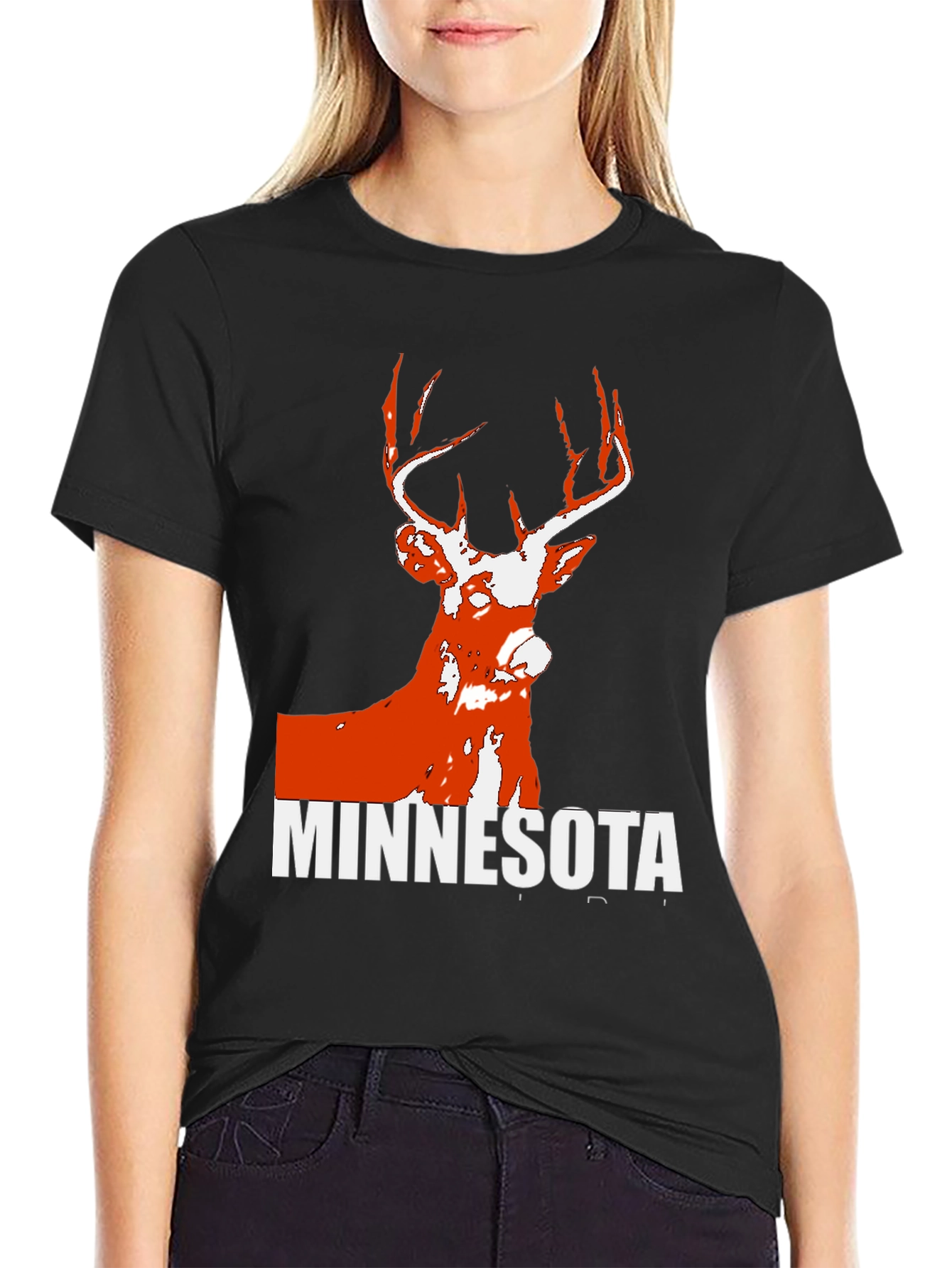 Minnesota Deer Graphic Tee - Black Cotton Blend
