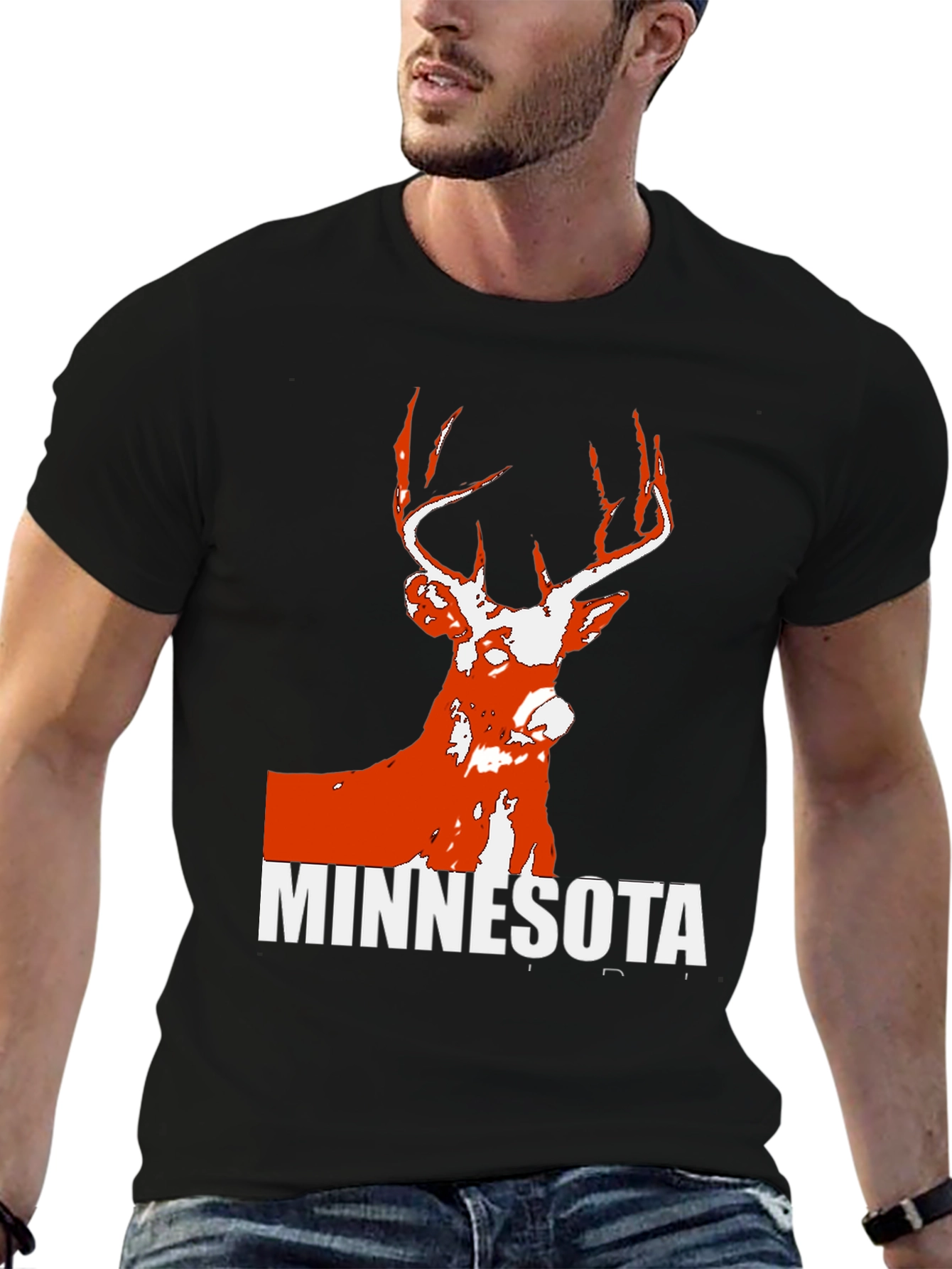 Minnesota Deer Graphic Tee - Black Cotton Blend