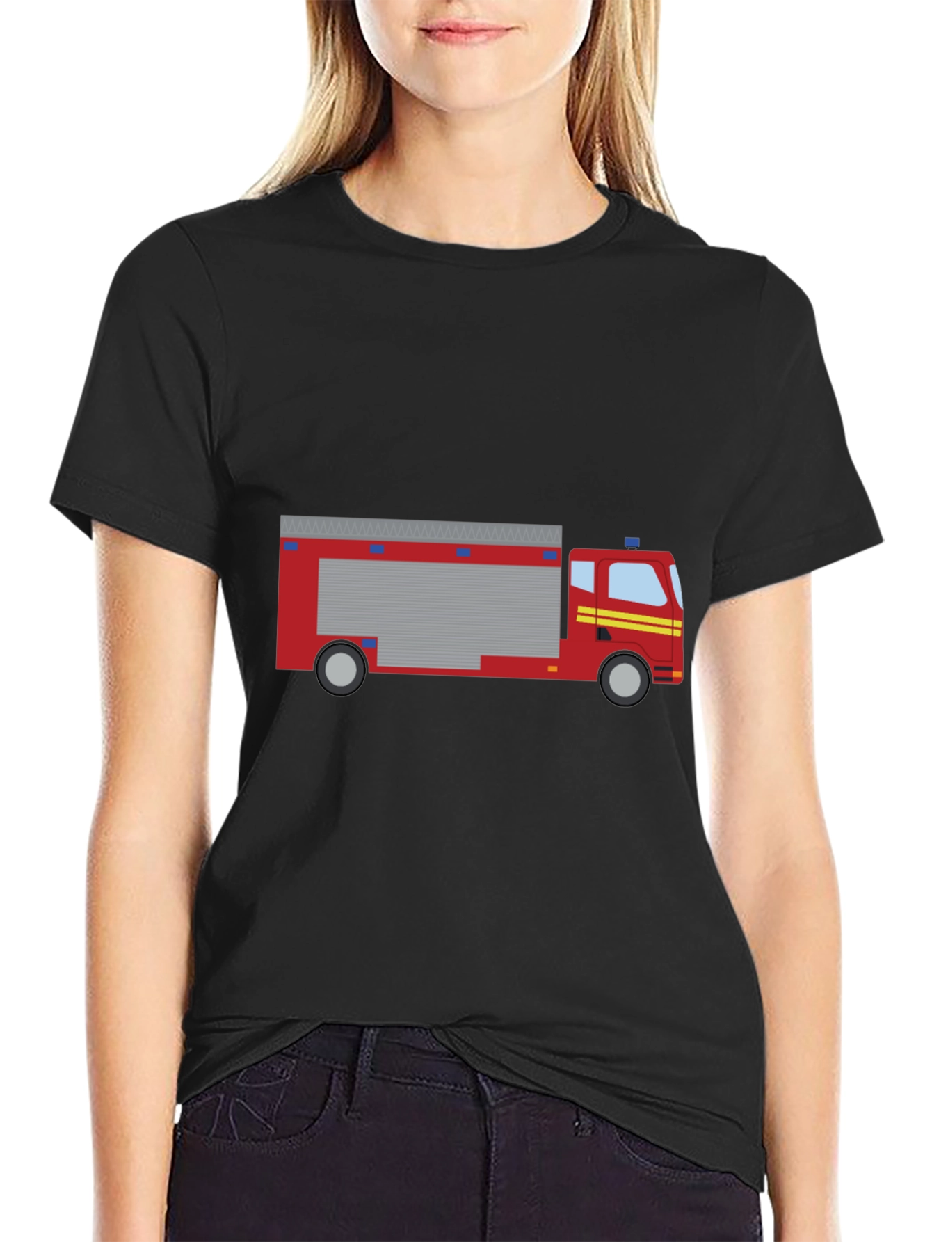 Firetruck Graphic Tee - Black Cotton T-Shirt