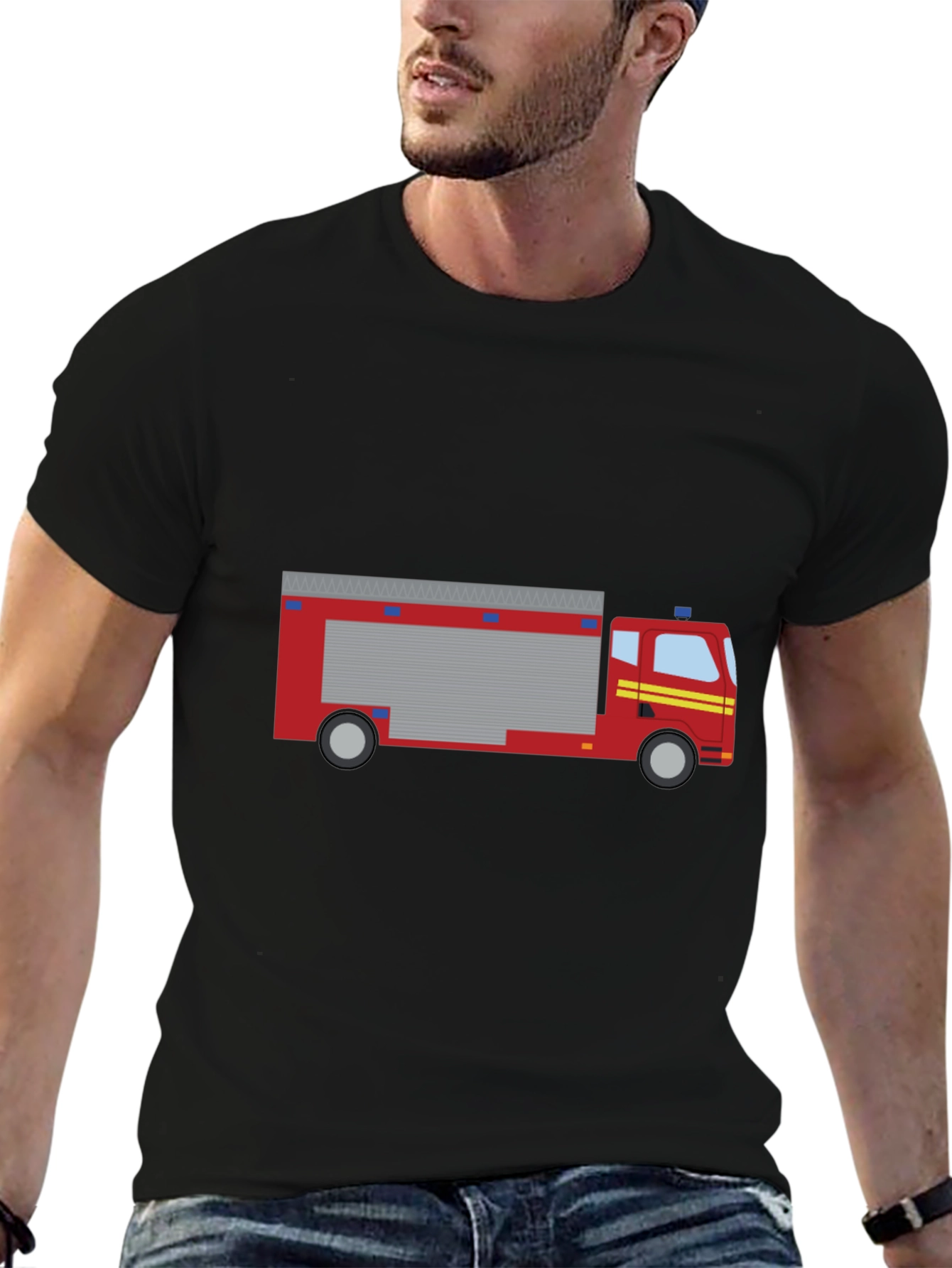 Firetruck Graphic Tee - Black Cotton T-Shirt