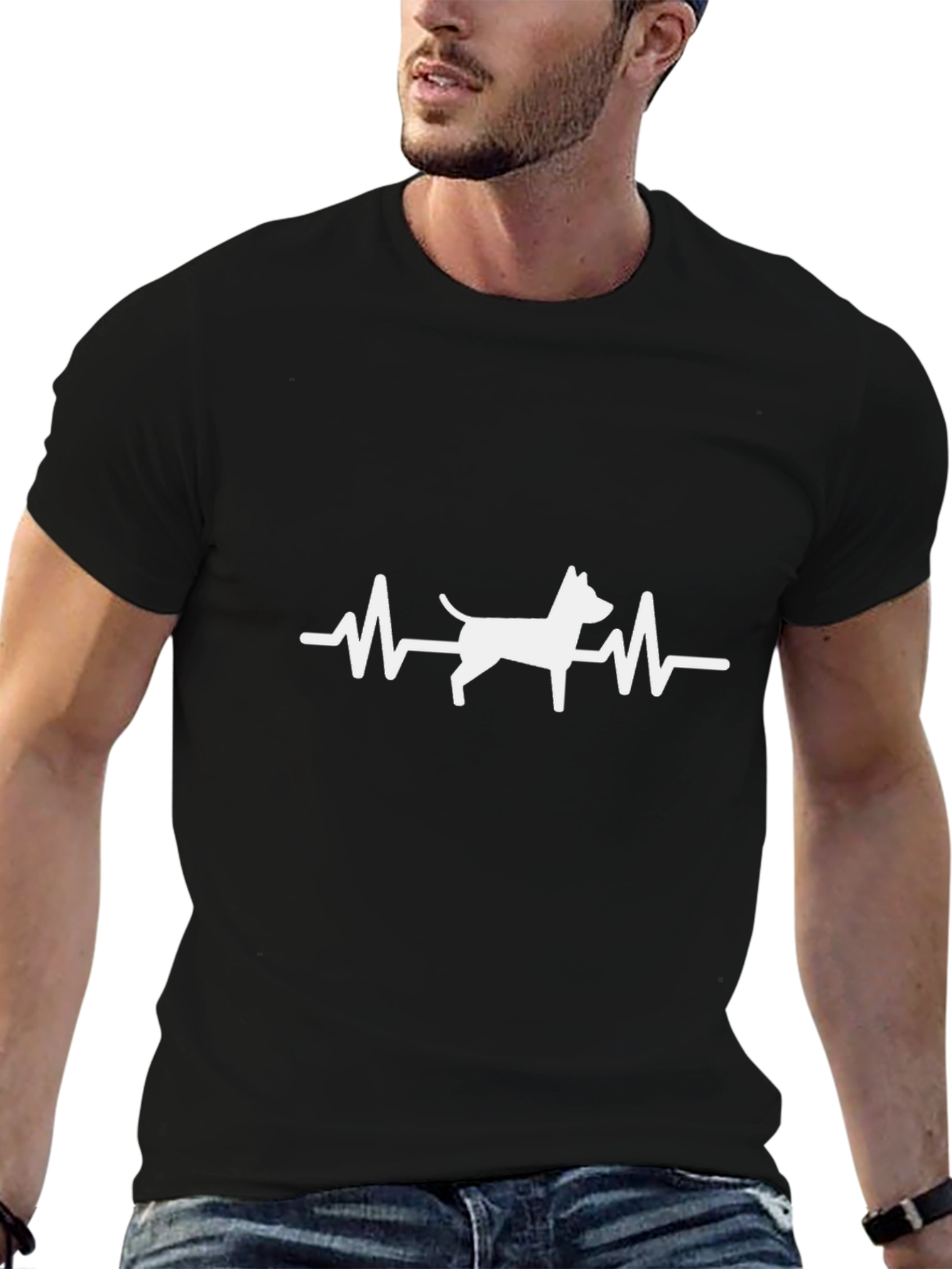 Dog Heartbeat Graphic Tee - Casual Black T-Shirt